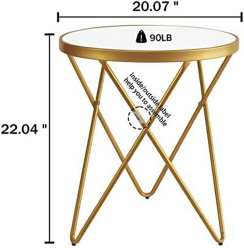 JYHOME Round End Table with Clear Glass Golden Legs and Metal Frame  Mid Century Modern  for Small Space Narrow Living Room