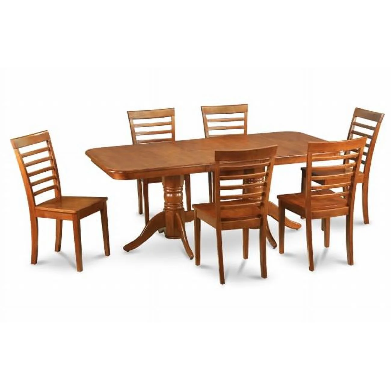 East West Furniture NAML5-SBR-W 5PC Dining Set with Napoleon table featured 17 in. butterfly leaf and 4 Milan wood seat chairs