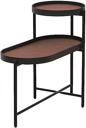 CHNMKI Round  2 Tier Irregular Coffee Table End Table Accent Sofa Table Small Table with Metal Frame for Living Room Bedroom (Black)