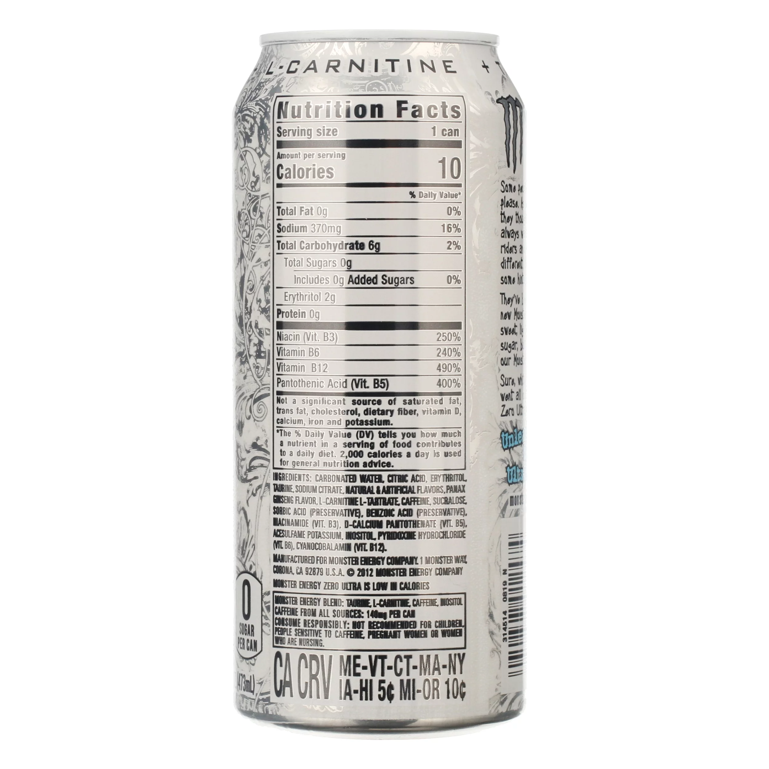 (20 Cans) Monster Zero Ultra, Sugar Free Energy Drink, 16 fl oz