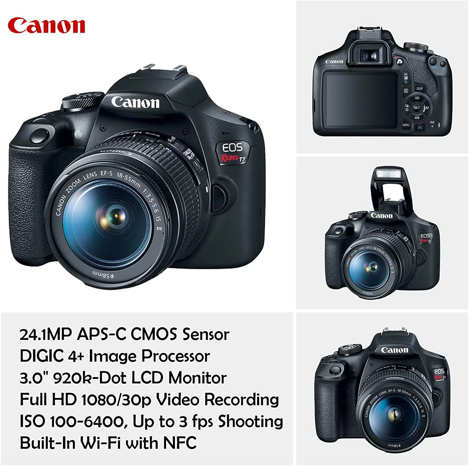 Canon EOS Rebel T7 DSLR Camera with 18-55mm Lens + 5 Photo/Video Editing Software Package & Accessory Kit