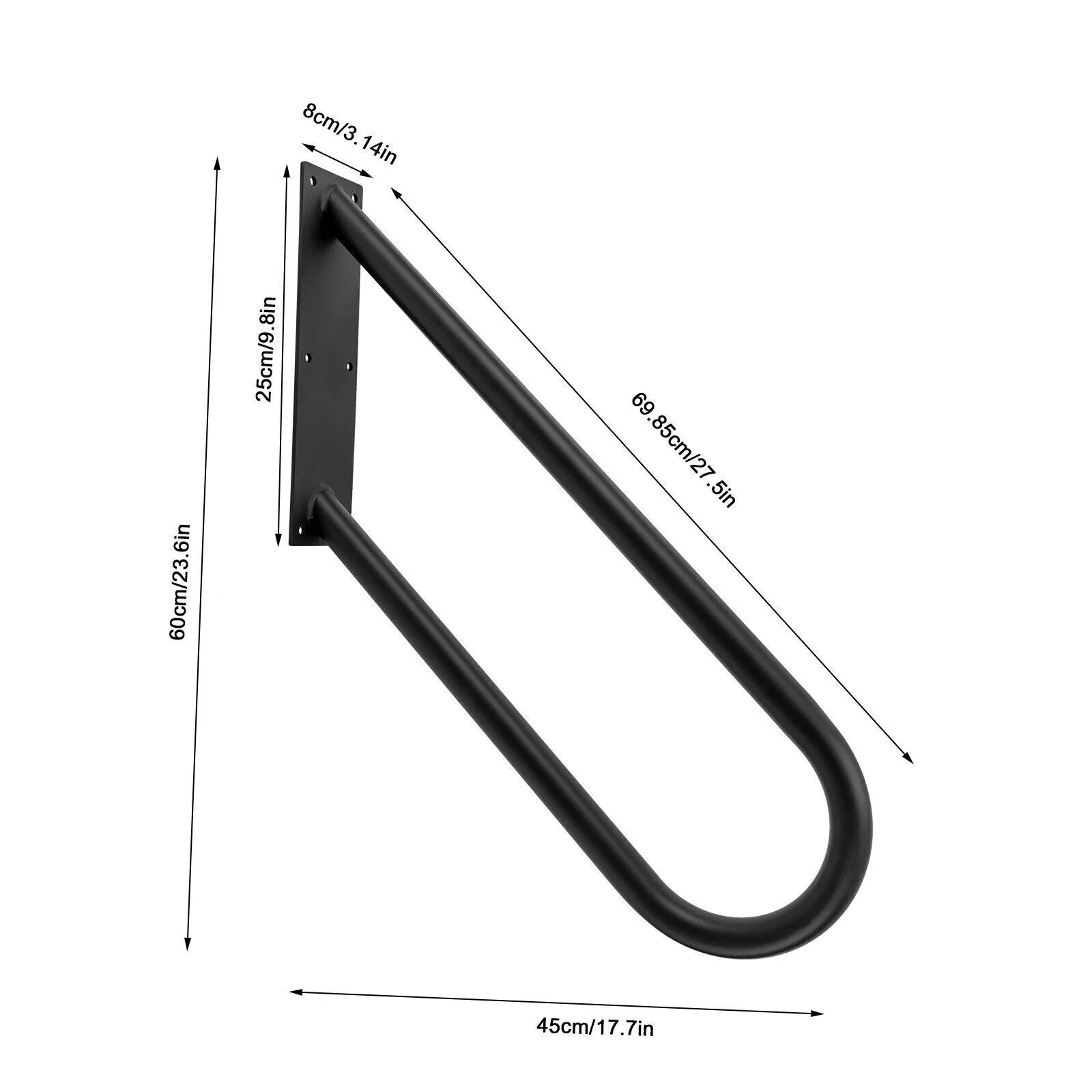 U-Shape Non-Slip Metal Step Stairs - Wall Mounted Pipe Handrails Black