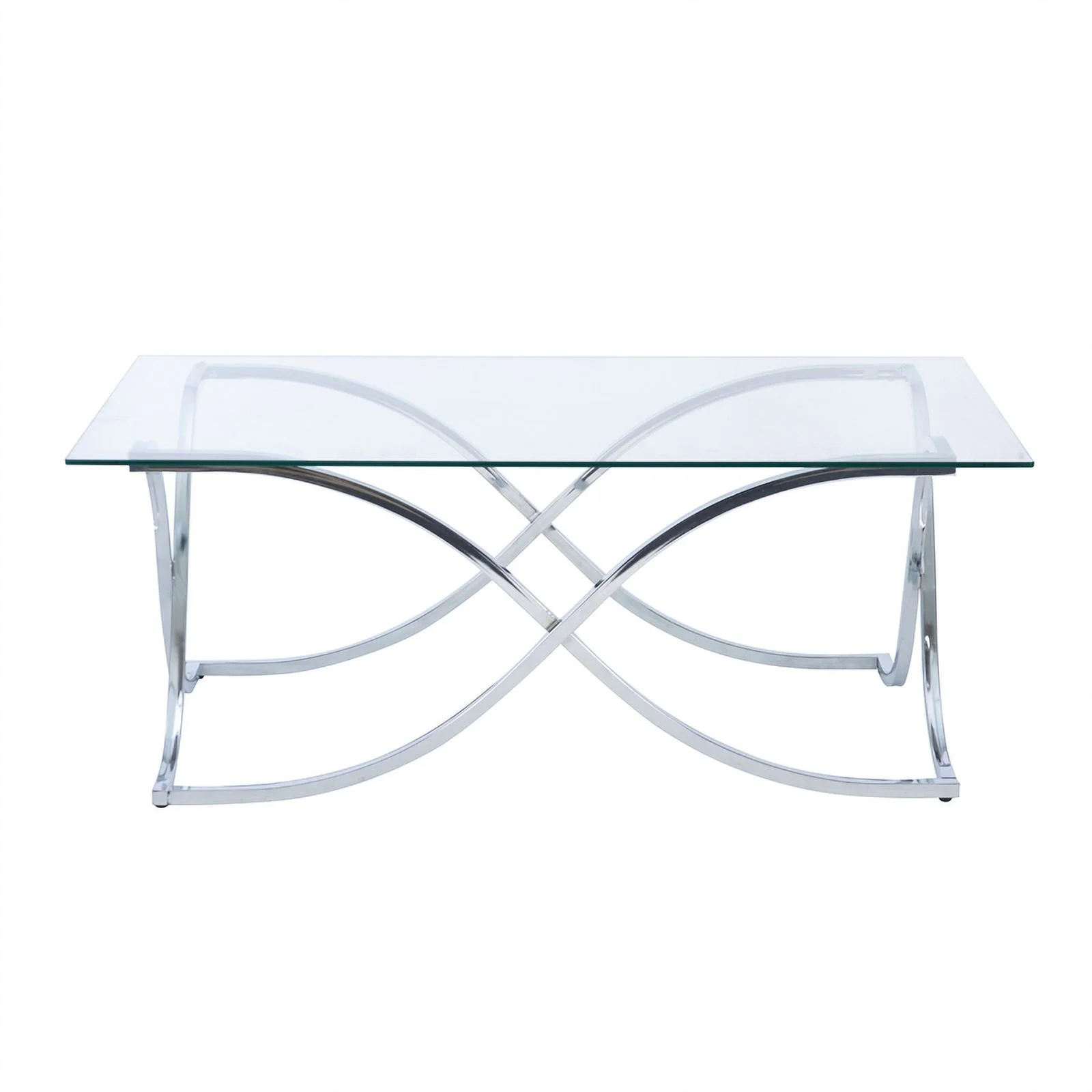 Linon Finley Glass Coffee and 2 End Table Set with Twisted Legs in Shiny Chrome