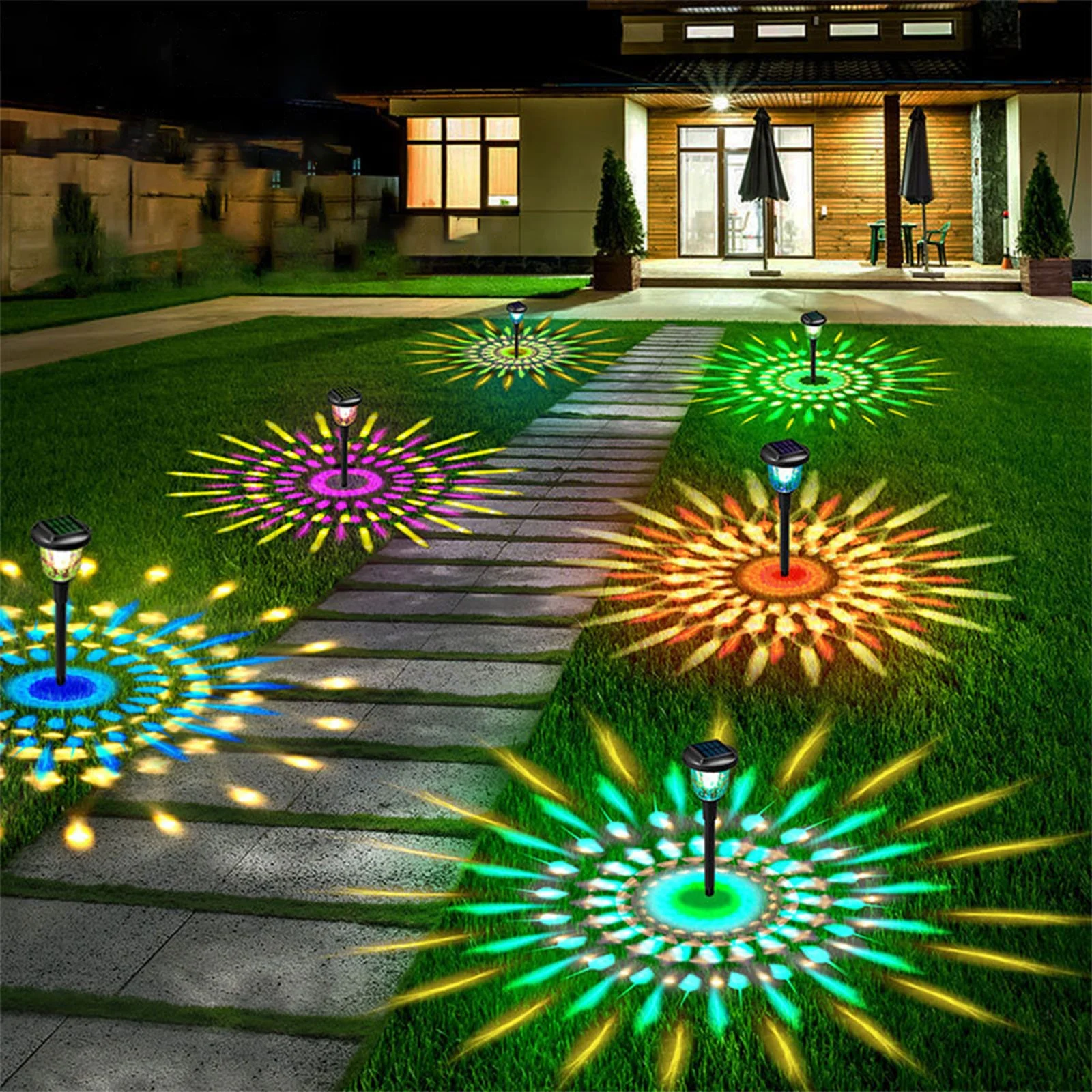 Floor Lamp for Bedroom Solar powered dynamic pattern garden lamp courtyard lamp outdoor lamp