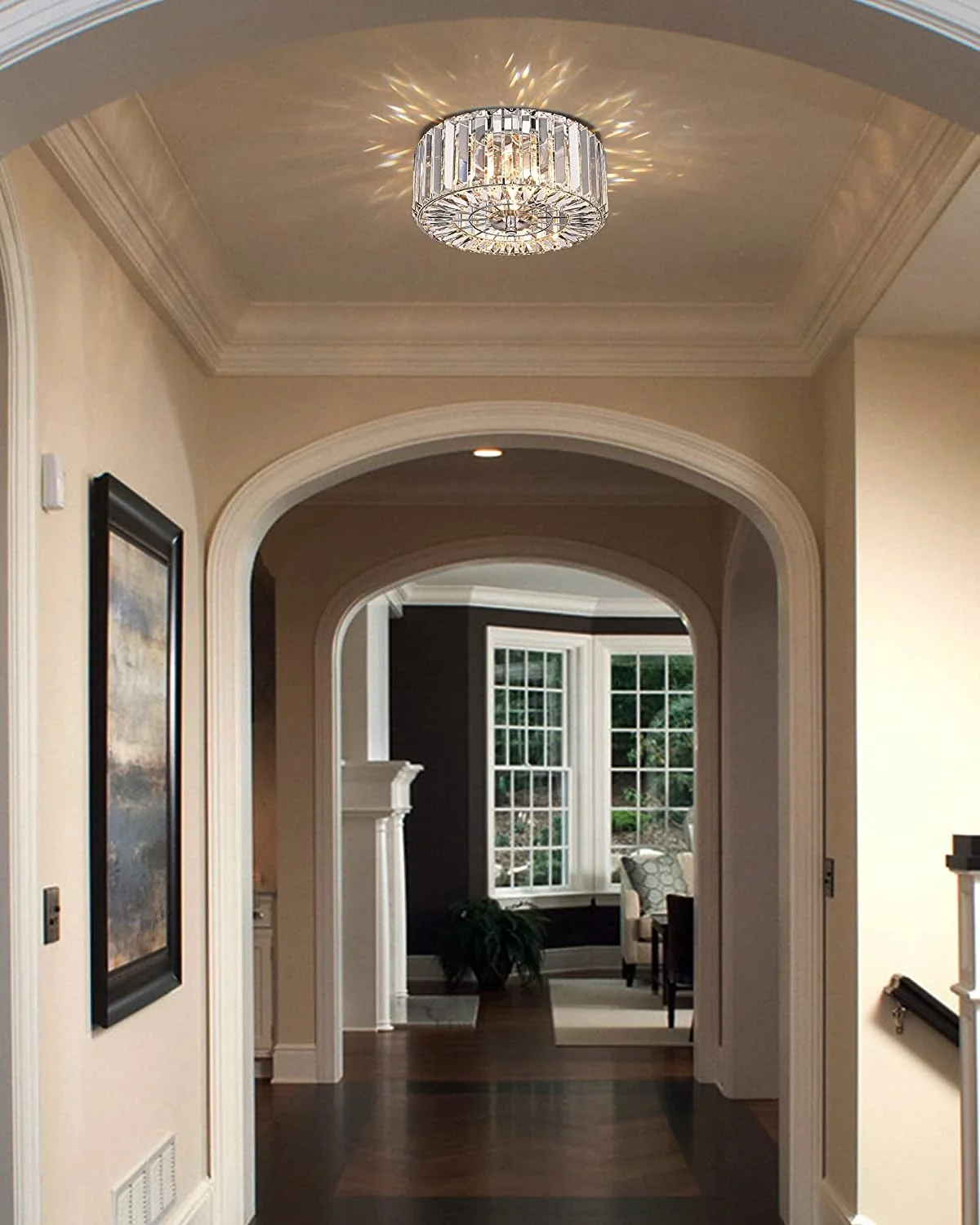 Farmhouse Crystal Round Flush Mount Modern Close to Ceiling Light Fixture, Drum Shade Ceiling Lights 2-Light Ceiling Lamp for Kitchen Island Dinning Room Bedroom Hallway, XDD007-2-CH