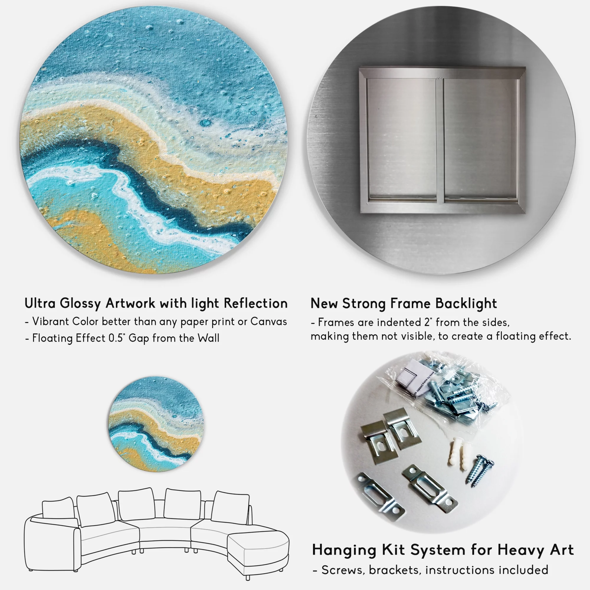 Designart 'Abstract Composition In Blue and Yellow VI' Modern Circle Metal Wall Art 36x36 - Disc of 36