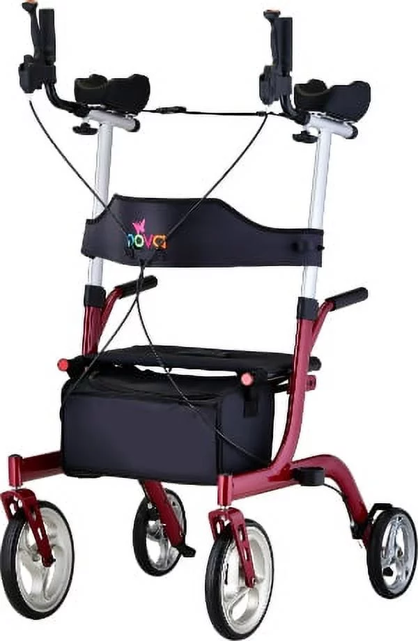 Nova Medical Phoenix Rise UP Rollator - Upright Rolling Walker - Red