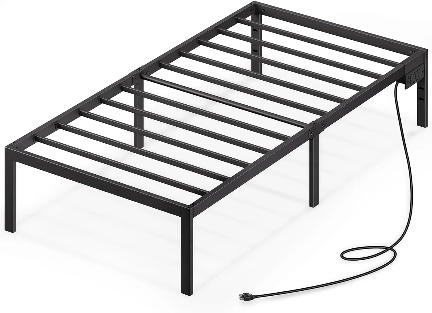 YILAN Bed Frame Twin XL Size with USB Charging Station, 14 Inch Metal Platform Bed Frame, Mattress Foundation with Heavy Duty Steel Slat Support, No Box Spring Needed, Easy Assembly, Black