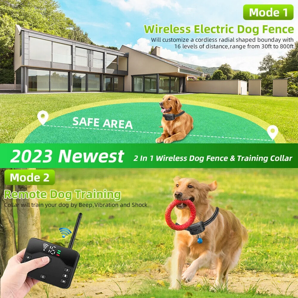 1/2/3 Pet Dog Wireless Electric Fence Containment System Training Collar Shock