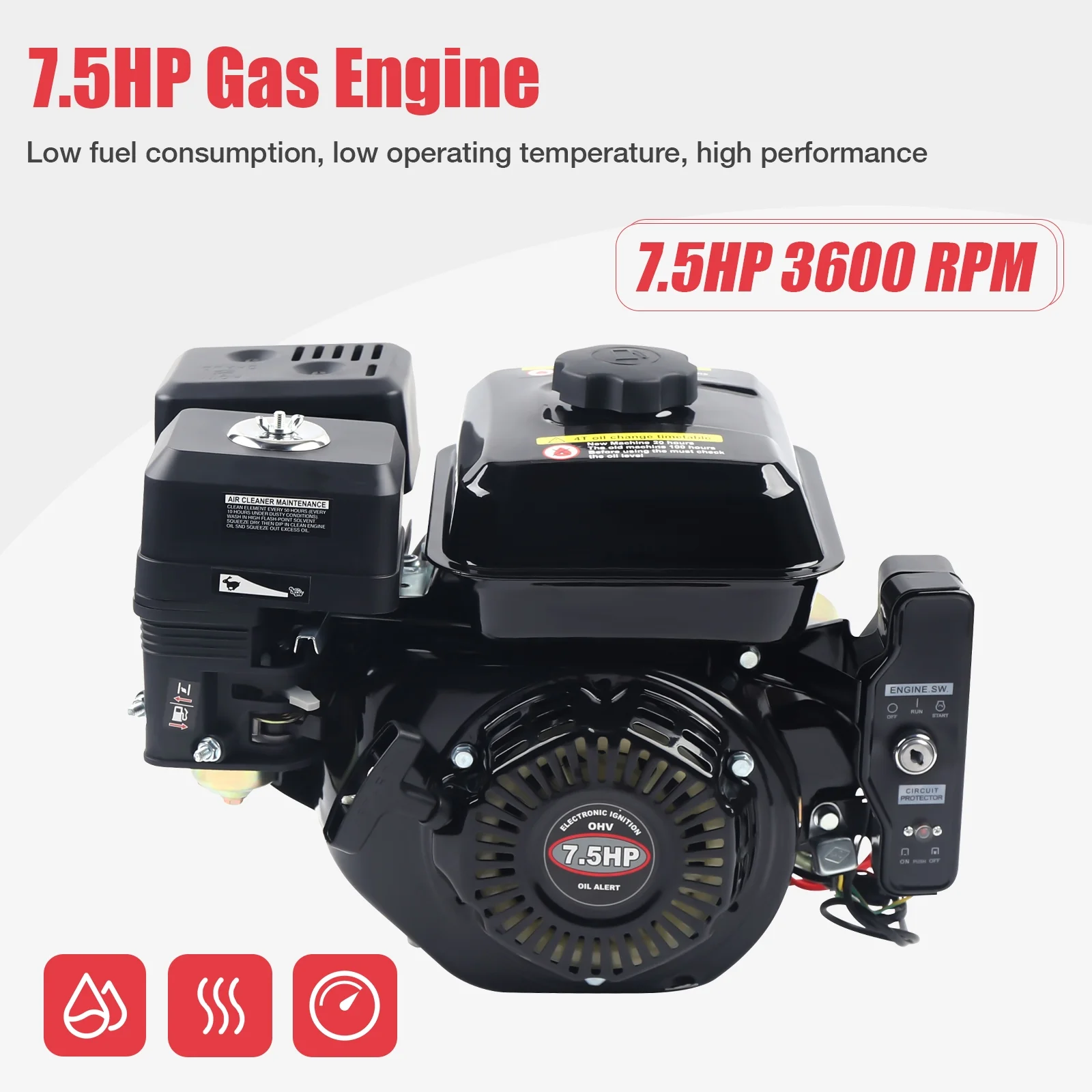 TOOL1SHOoo 4 Strokes 212cc 7.5HP Gas Engine W/Electric Start Upgrade