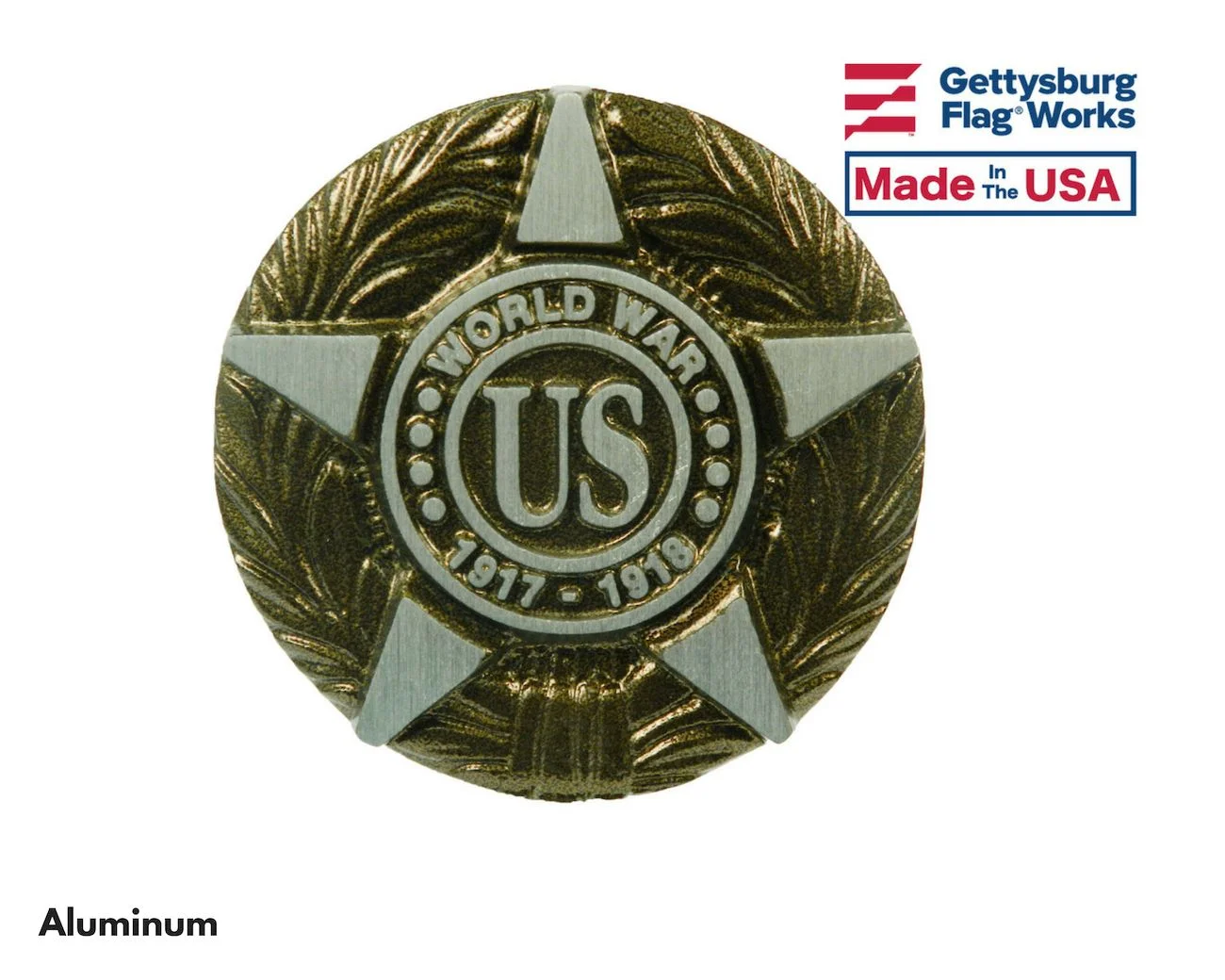 Aluminum Grave Marker WWI, Cemetery Memorial Flag Holder, Veteran Plaque, Made in USA
