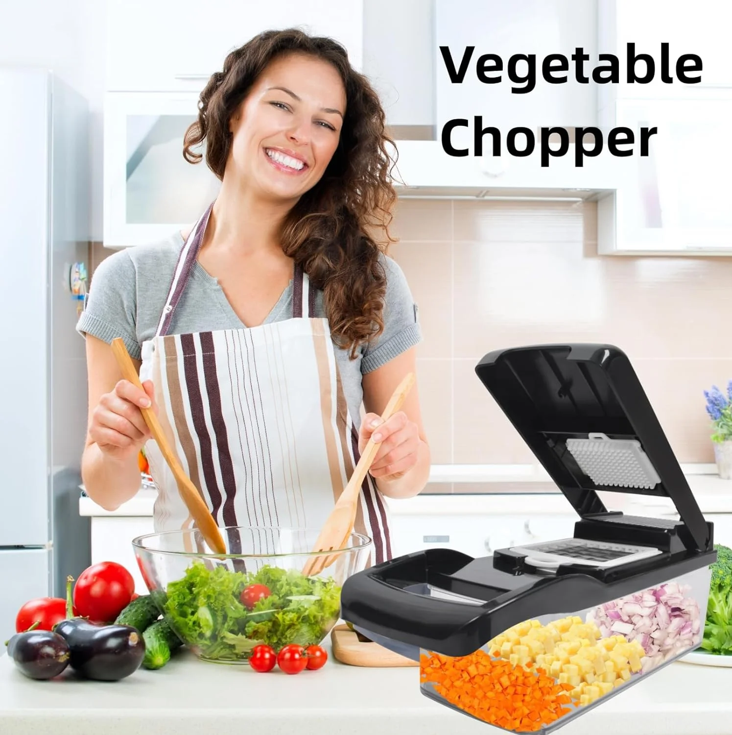 Vegetable Chopper,12-in-1 Multifunctional Veggie Chopper, Black Kitchen Vegetable Slicer Dicer Cutter,Potato Onion Food Chopper with Vegetable Peeler,Hand Guard and Container