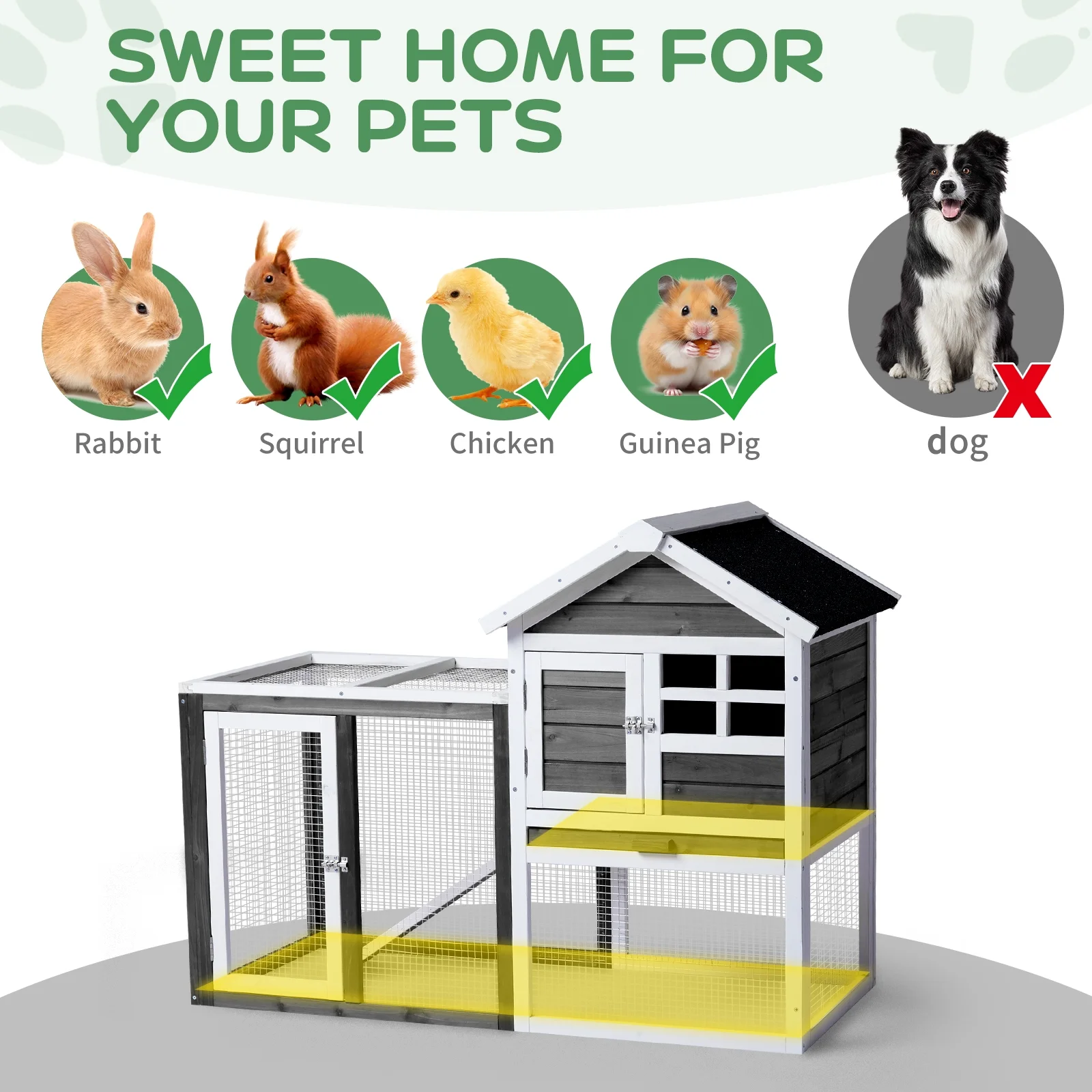 48“*24.8*35” House Model with Run Ladder Gray Fir Wooden Chicken Rabbit Cage with Removable Upper Tray