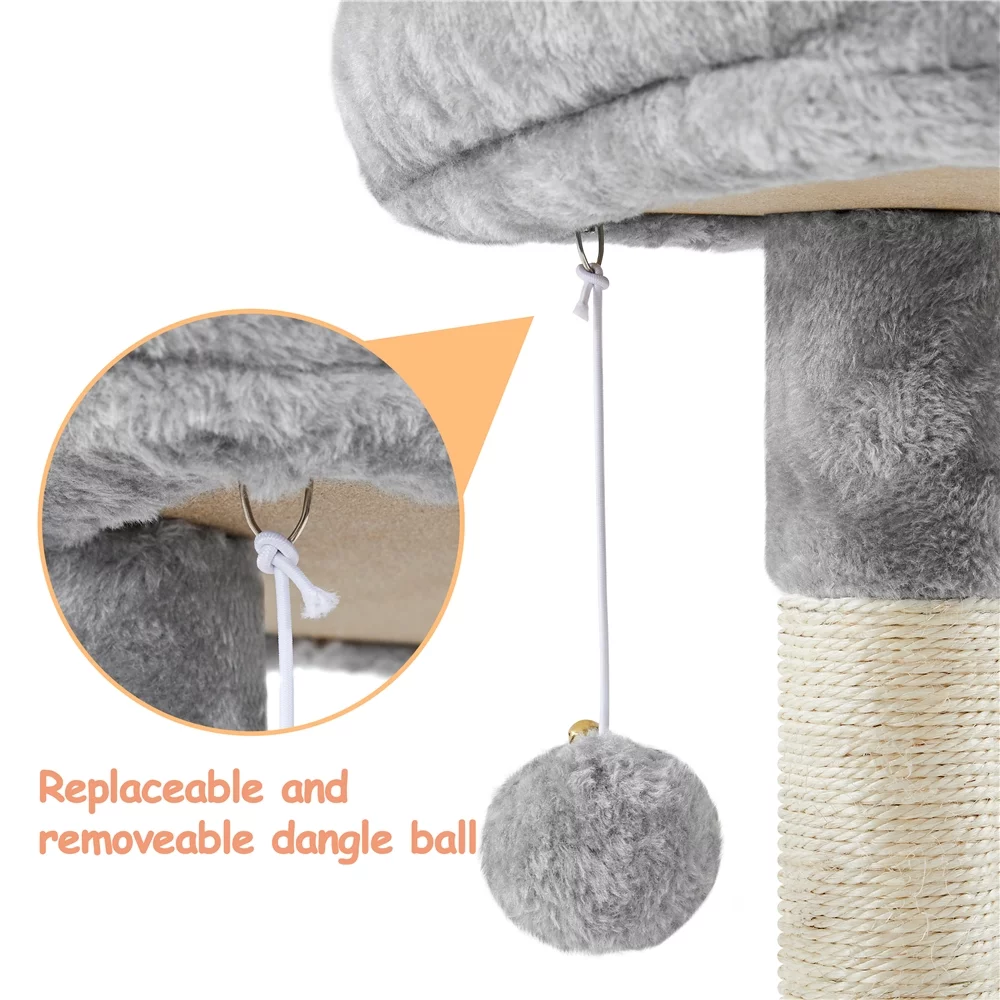 Topeakmart 34.5 in Cat Tree Condo Scratching Post Tower with Basket, Light Gray