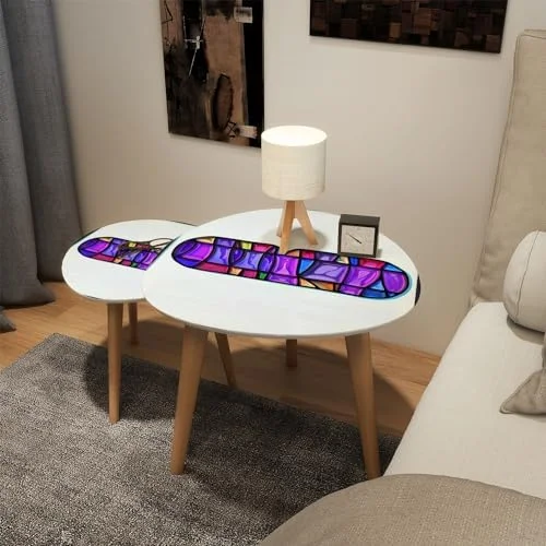 JYHOME Small Coffee Nesting  Stained Glass Font Letter w Triangle End  Center   Modern   Room Bedroom Balcony