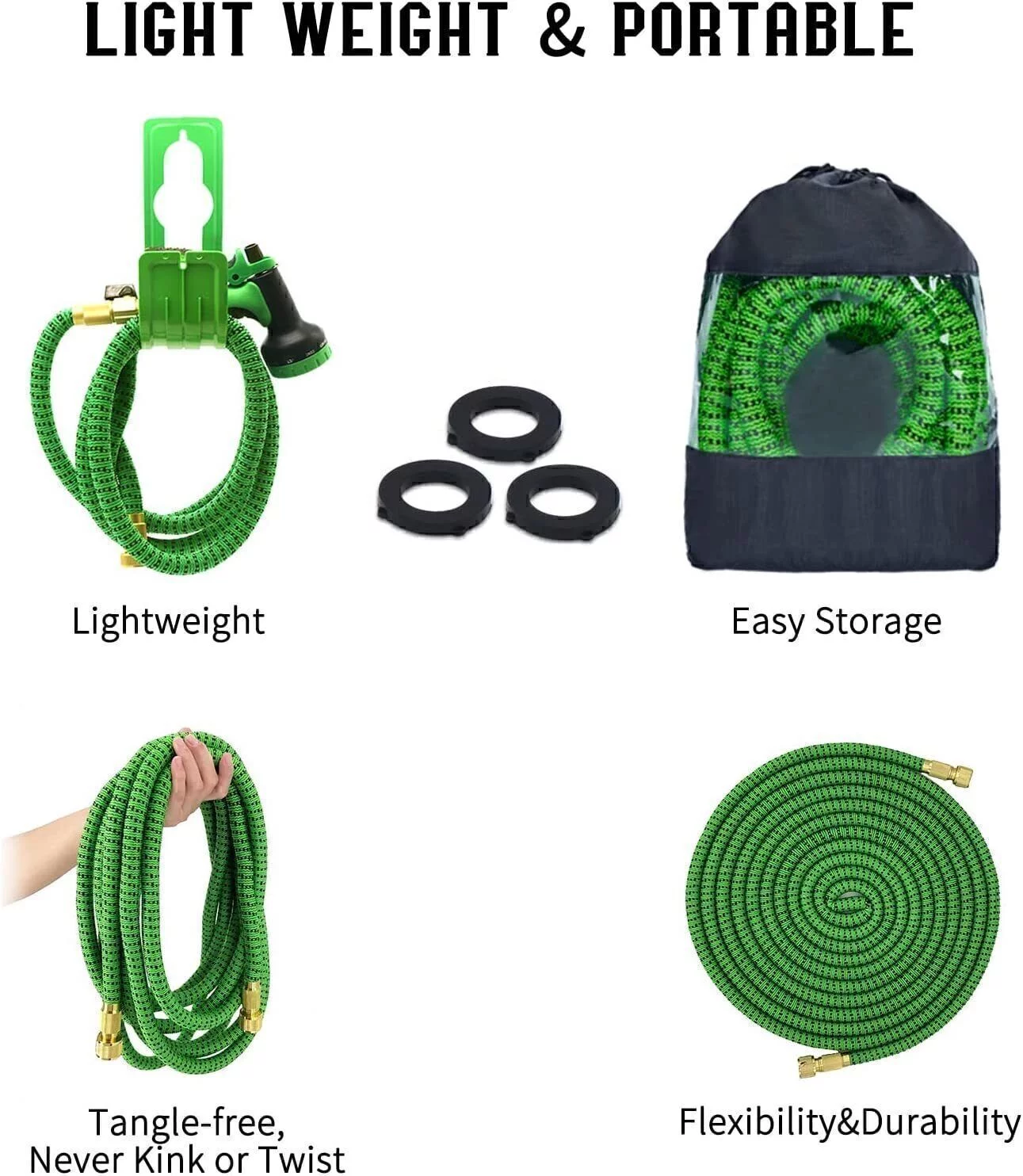 Scalable water pipe 100FT gray nozzle/black   Garden  water pipe flexible 4X stronger luxury expandable heavy-duty hose