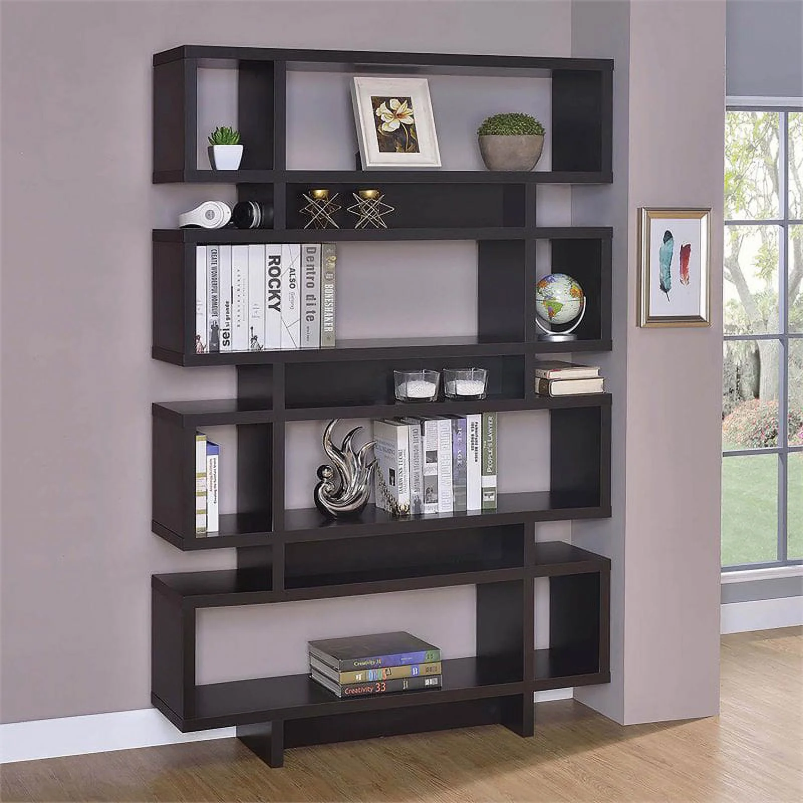 Bowery Hill Contemporary Bookcase in Cappuccino