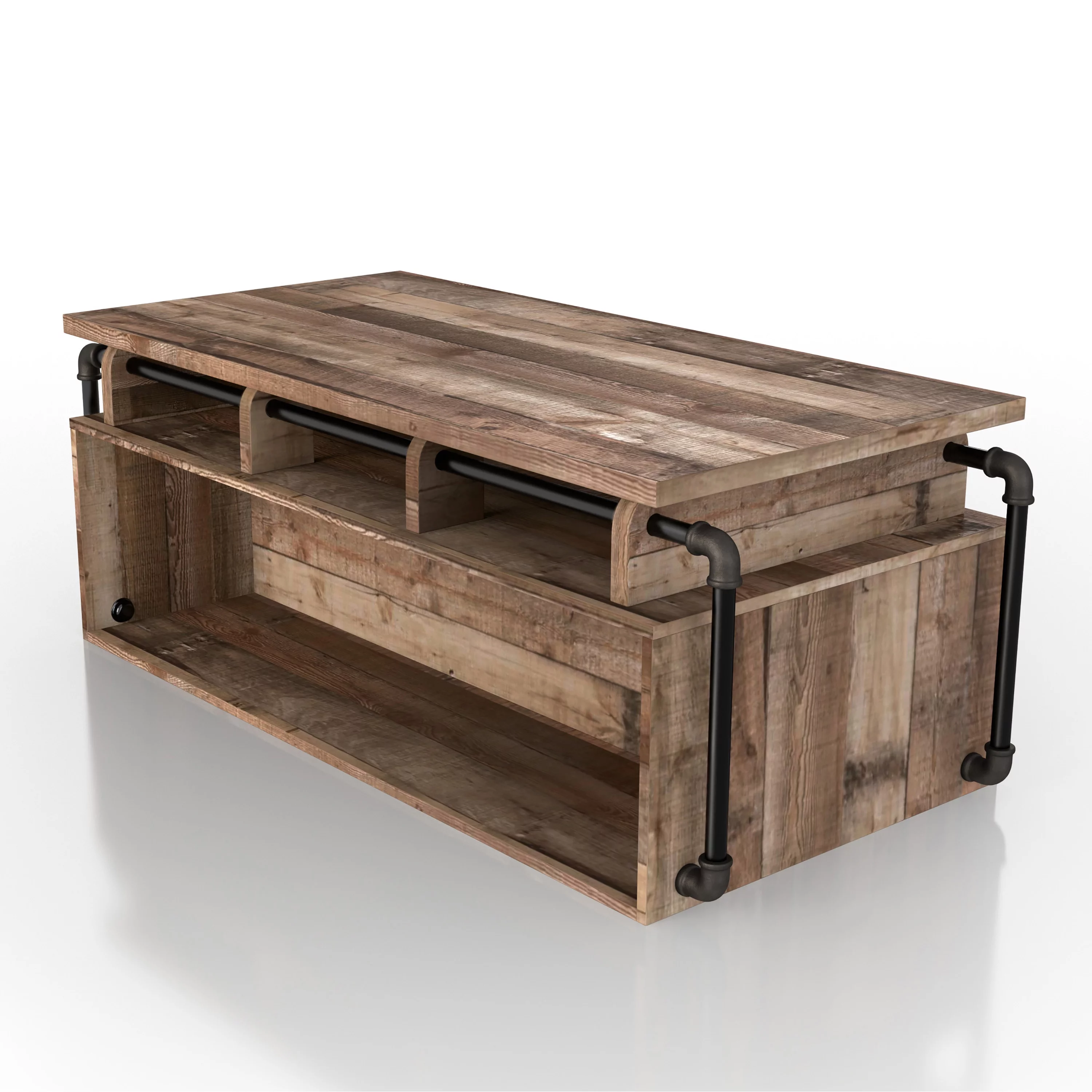 Furniture of America Junis Industrial Wood and Metal Lift Top Coffee Table, Reclaimed Barnwood
