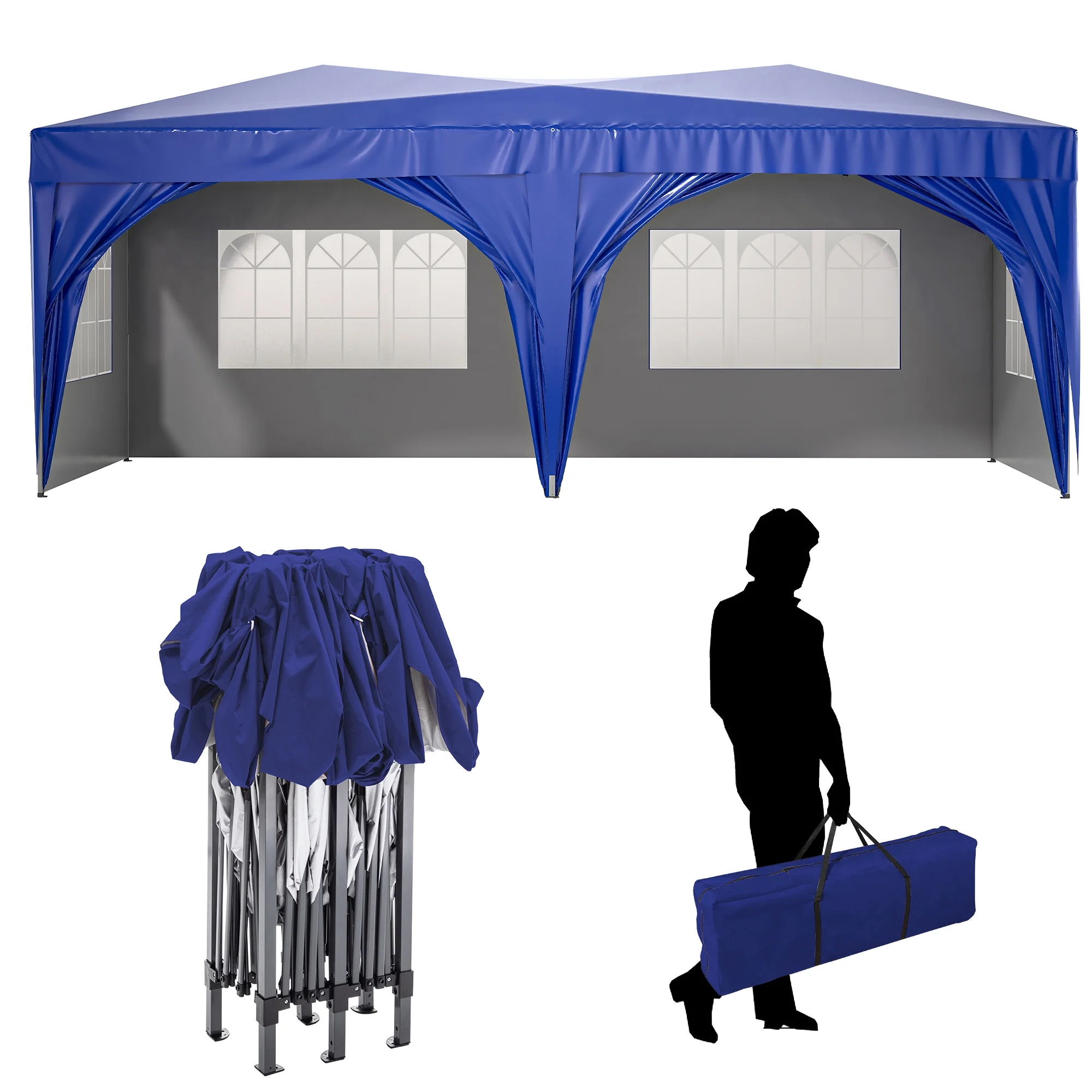 Al Fresco 10x20 Outdoor Canopy Tent, Ez Pop Up Canopy Tent, Waterproof Gazebo with 6 Removable Sidewalls and Carry Bag, Easy Set Outdoor Wedding Camping Pavilion Shelter Cater Events, Blue