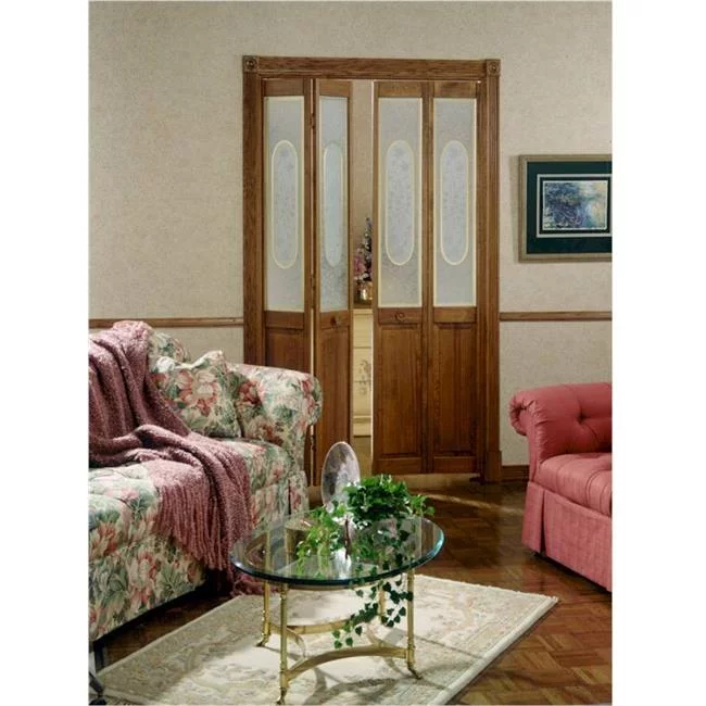 American Wood  32 x 80 in. Half Glass Elizabethian Bifold Door, Unfinished Pine