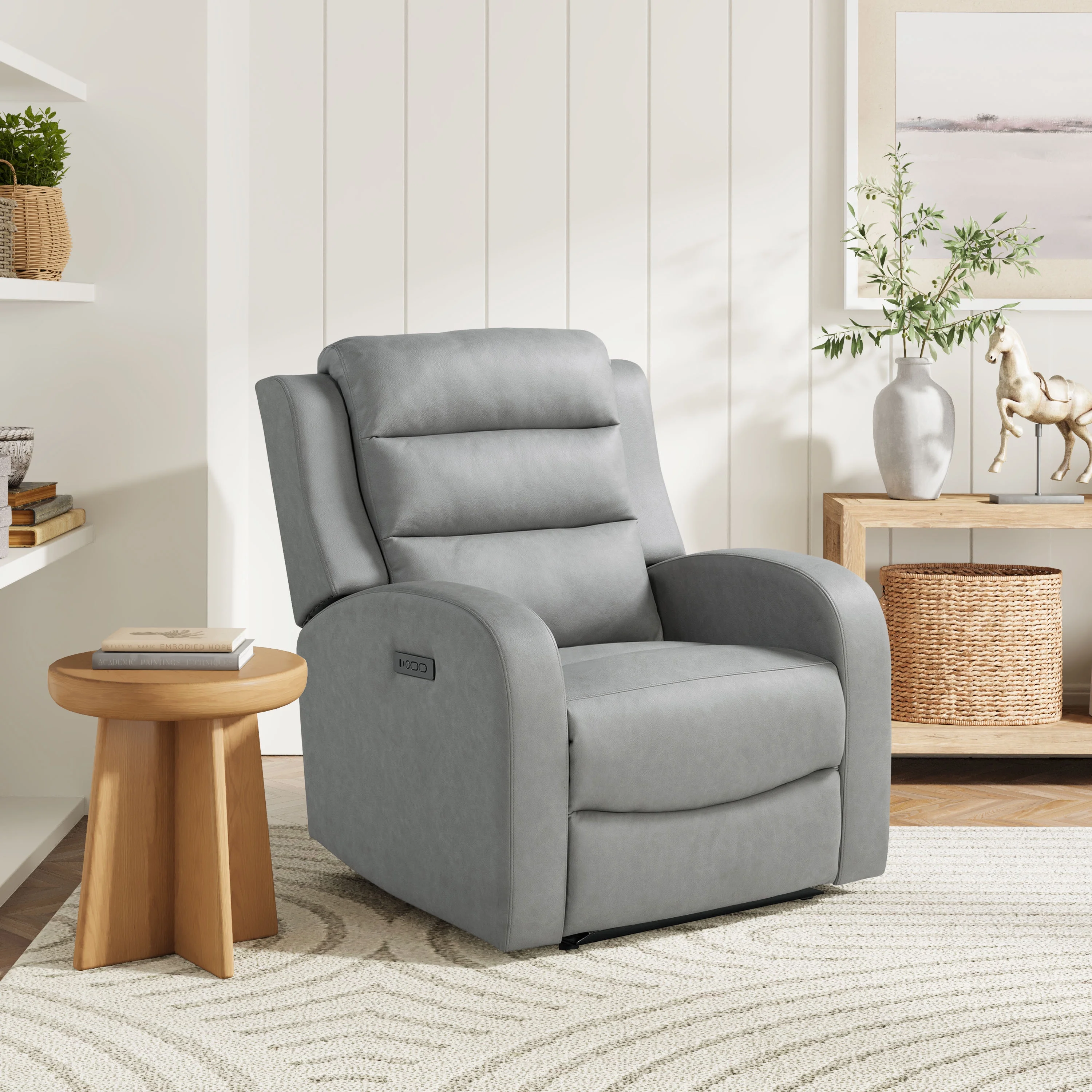 Relax A Lounger Avery Modern Recliner, Grey Faux Leather