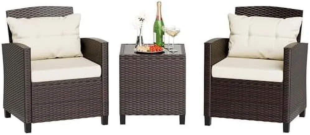 YPDCHB 3 Pieces Wicker Patio  Set Outdoor  Wicker Chairs Conversation Set Small Patio  for Apartment Balcony Bistro  Gray