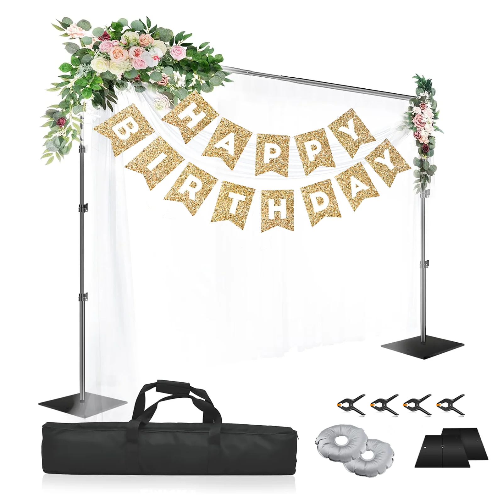 Emart Backdrop Stand 8.5x10ft Heavy Duty Adjustable Background Support System Kit with Steel Base for Photography, Photo Backdrop Stand for Parties Birthday Video Studio - Black