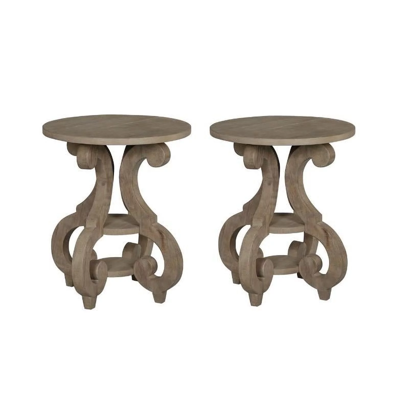 Home Square 2 Piece Tinley Park Round Accent End Table Set in Brown