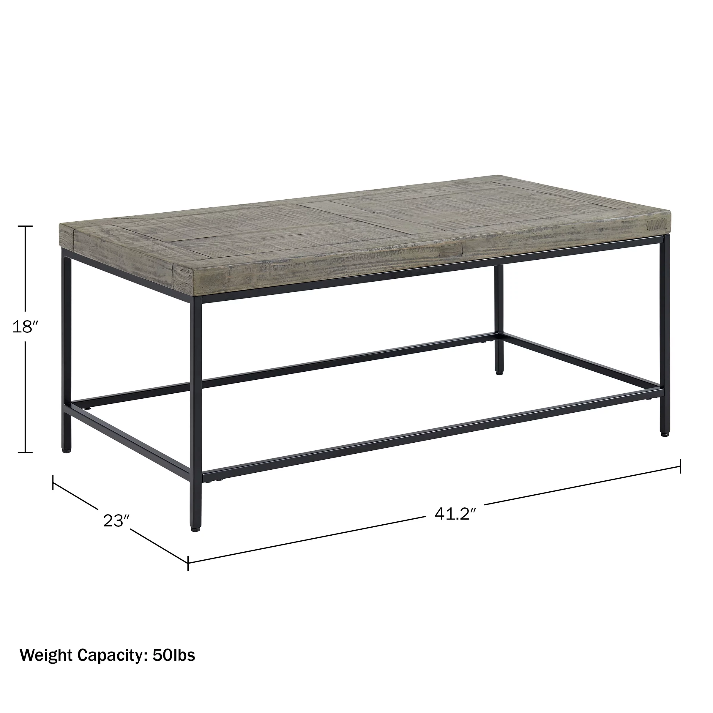 Lavish Home Industrial Coffee Table with Wood Top and Metal Base (Gray)