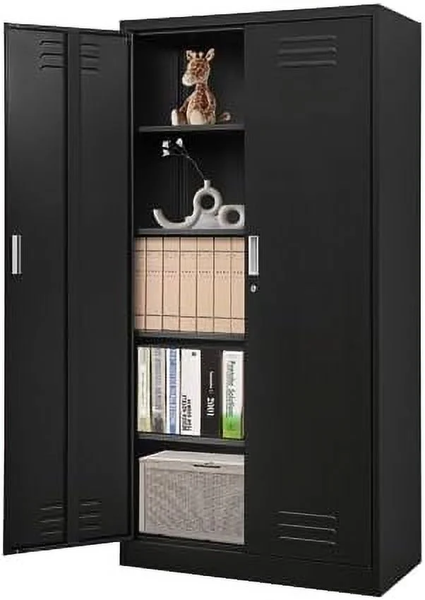 RSJIWOGZ Metal  Cabinet  Steel Lockable Garage Cabinet  with 2 Doors and 4 Adjustable Shelves. 71" Locking  Cabinet for Home  Office  Garage  Gym  School