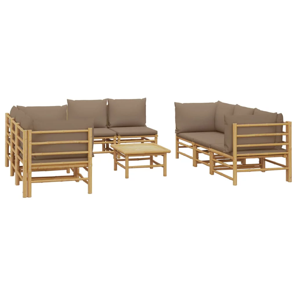 Htovila 9 Piece Patio Set with Taupe Cushions Bamboo