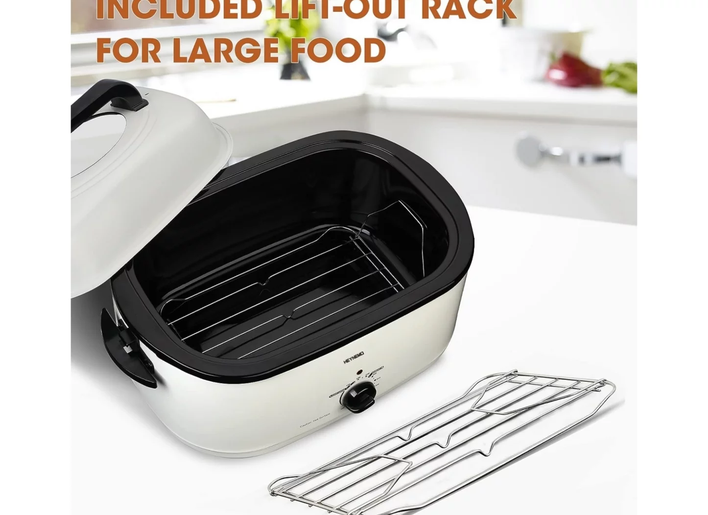 CozyHom 22 Quart Electric Roaster Oven Stainless Steel Turkey Roaster Pan with Removable Insert Pot, White