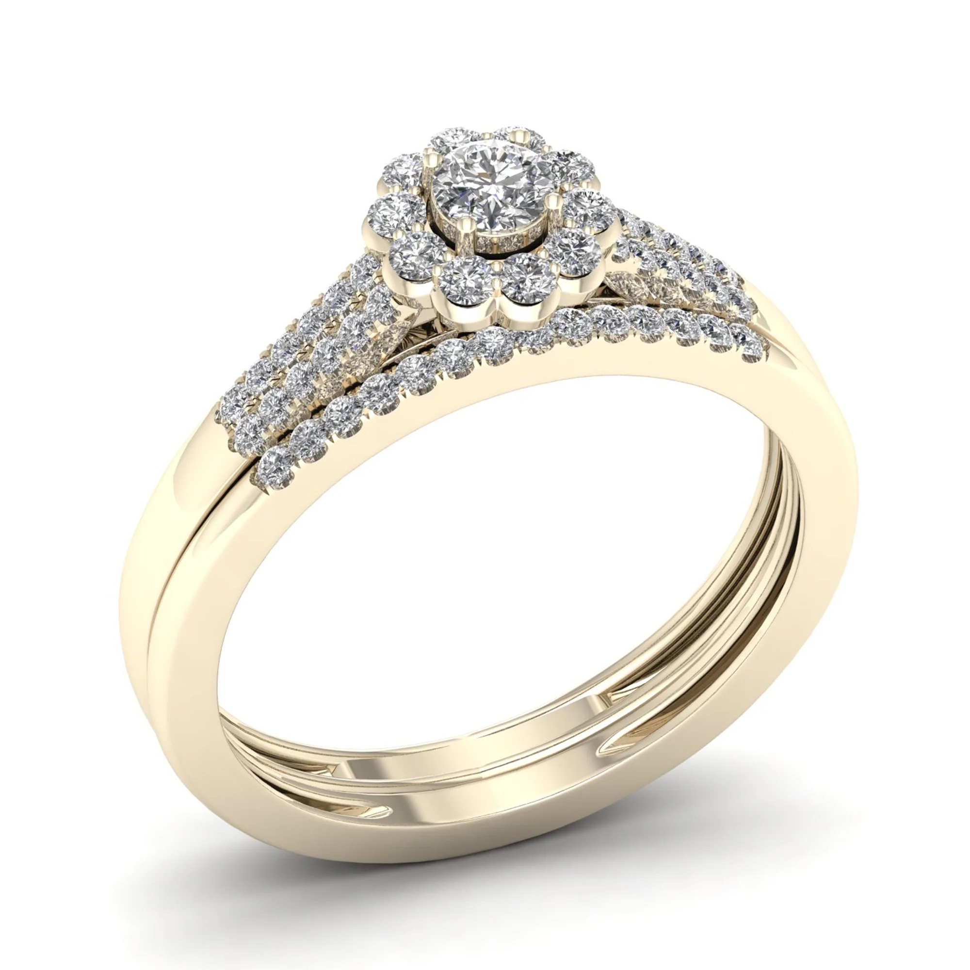 1/3ct TDW Diamond 10K Yellow Gold Flower Halo Bridal Set
