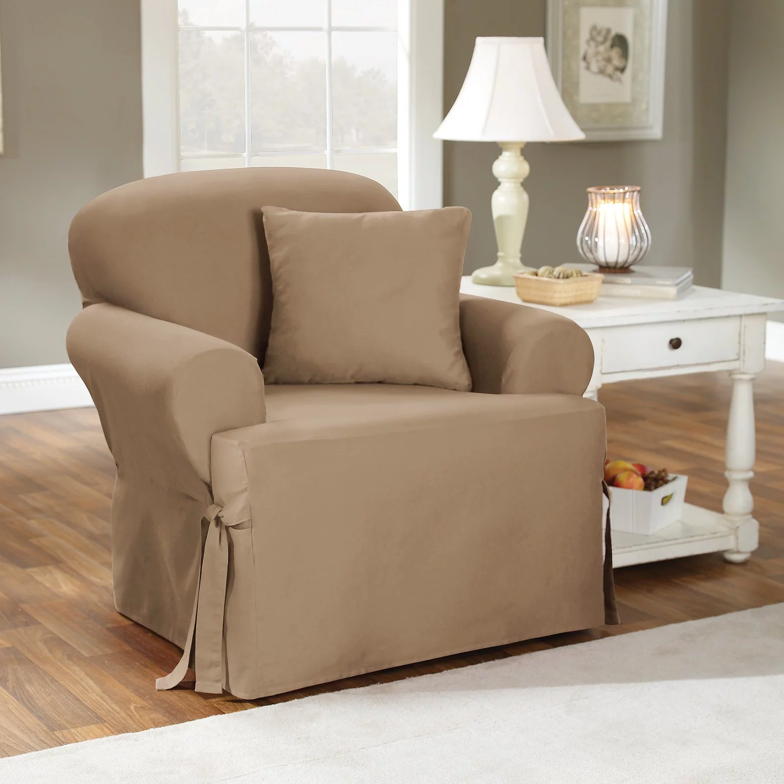 SureFit Duck 1 Piece T Cushion Chair Slipcover in Natural