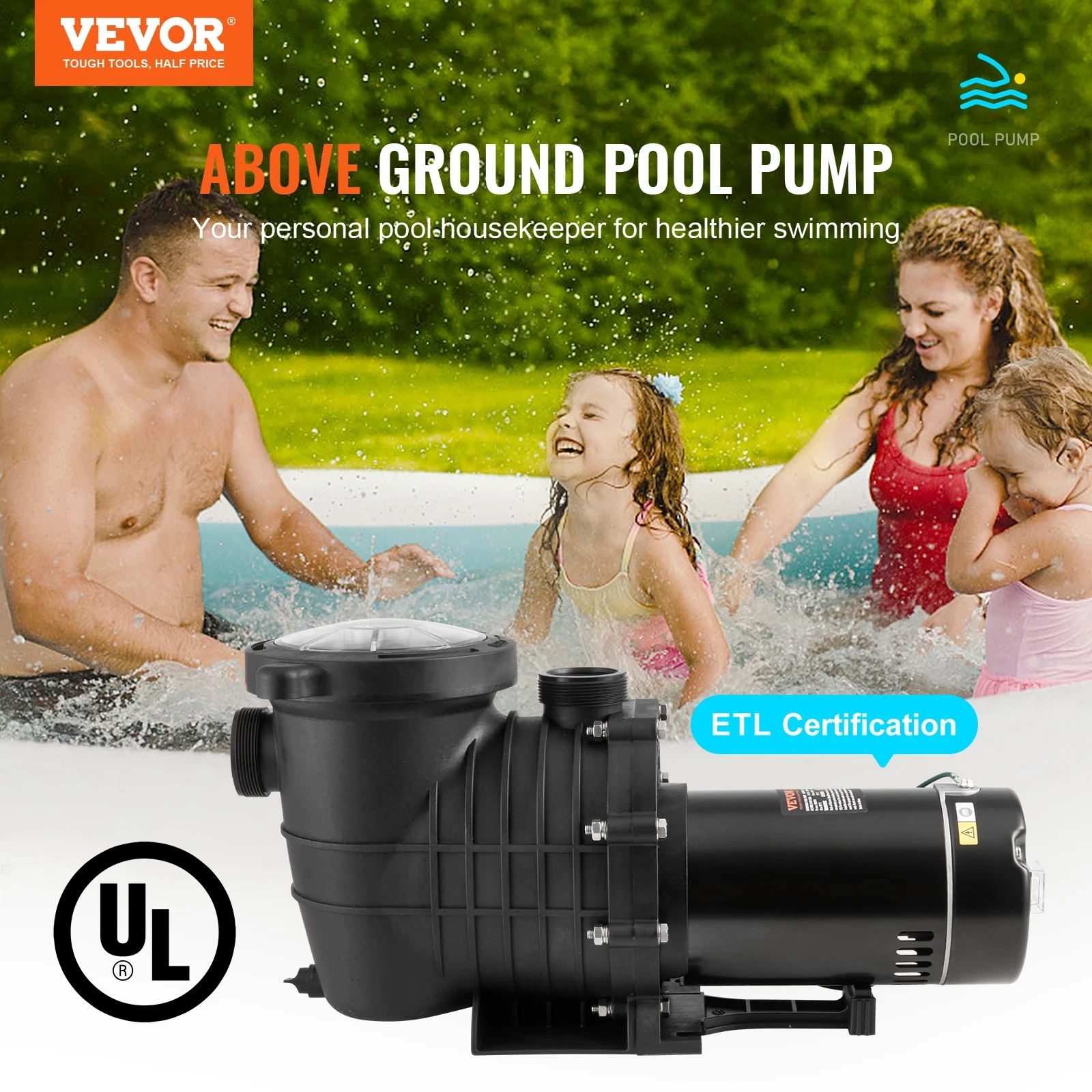SKYSHALO 80 GPM Single Speed Above Ground Pool Pump 1 HP 110 V / 240 V
