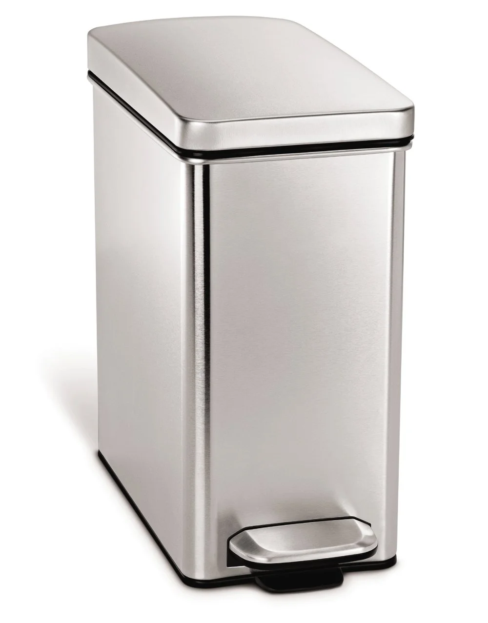 10 Liter / 2.6 Gallon Stainless Steel Bathroom Slim Profile Trash Can, Brushed Stainless Steel