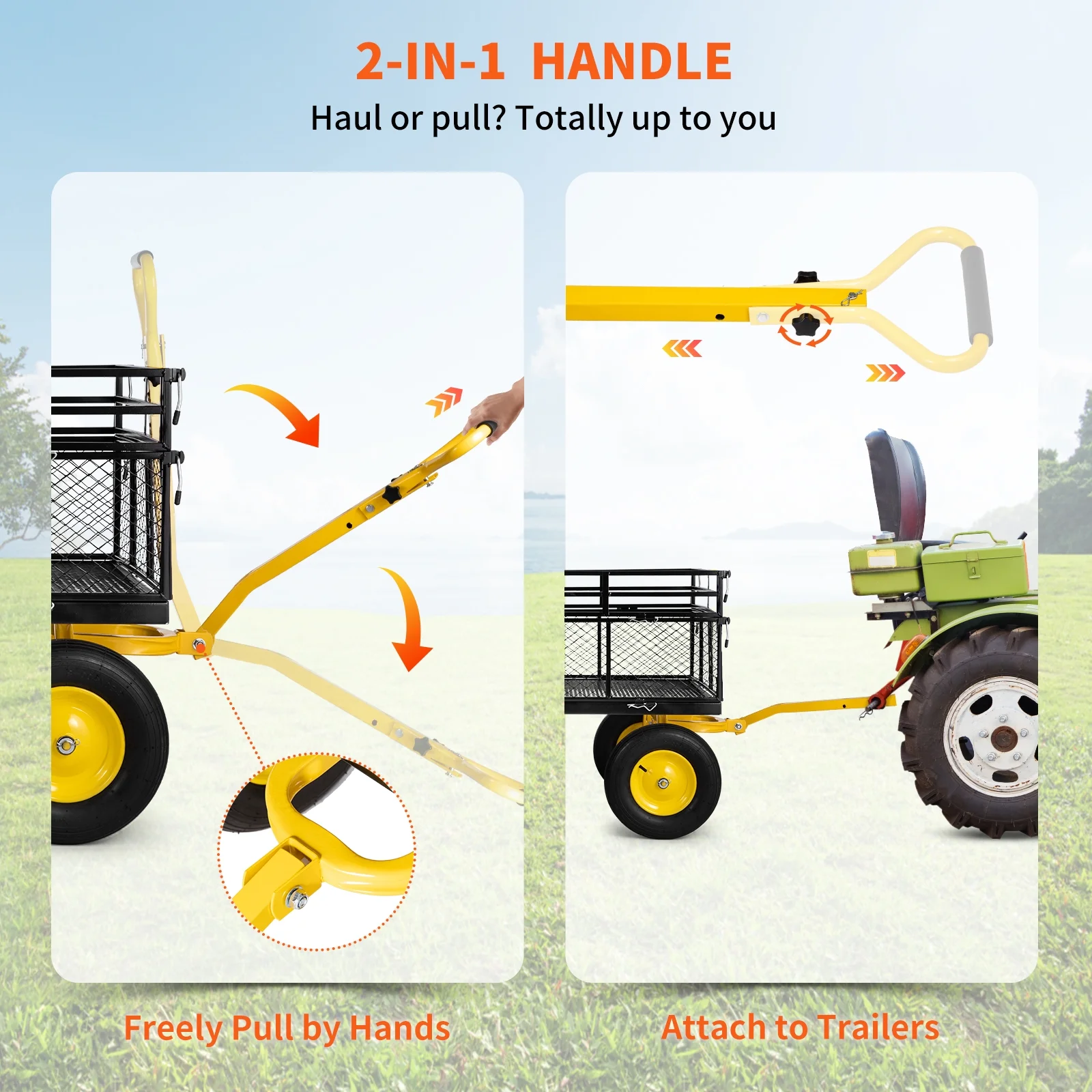 SKYSHALO Heavy-Duty Steel Garden Cart Lawn Utility Cart 1400 lbs w/ Removable Sides