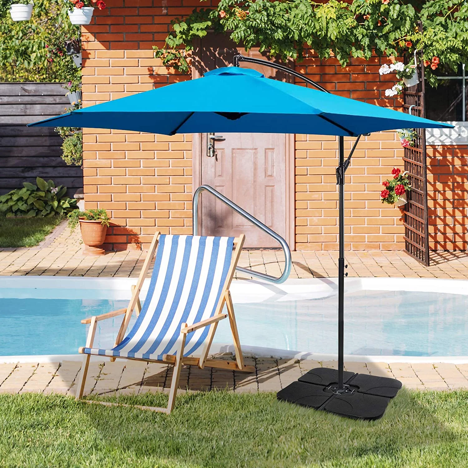 Patio Umbrella Base, 4-Piece Offset Cantilever Umbrella Stand Outdoor Base, Heavy Duty Umbrella Holder with Easy-Fill Spouts for Water or Sand