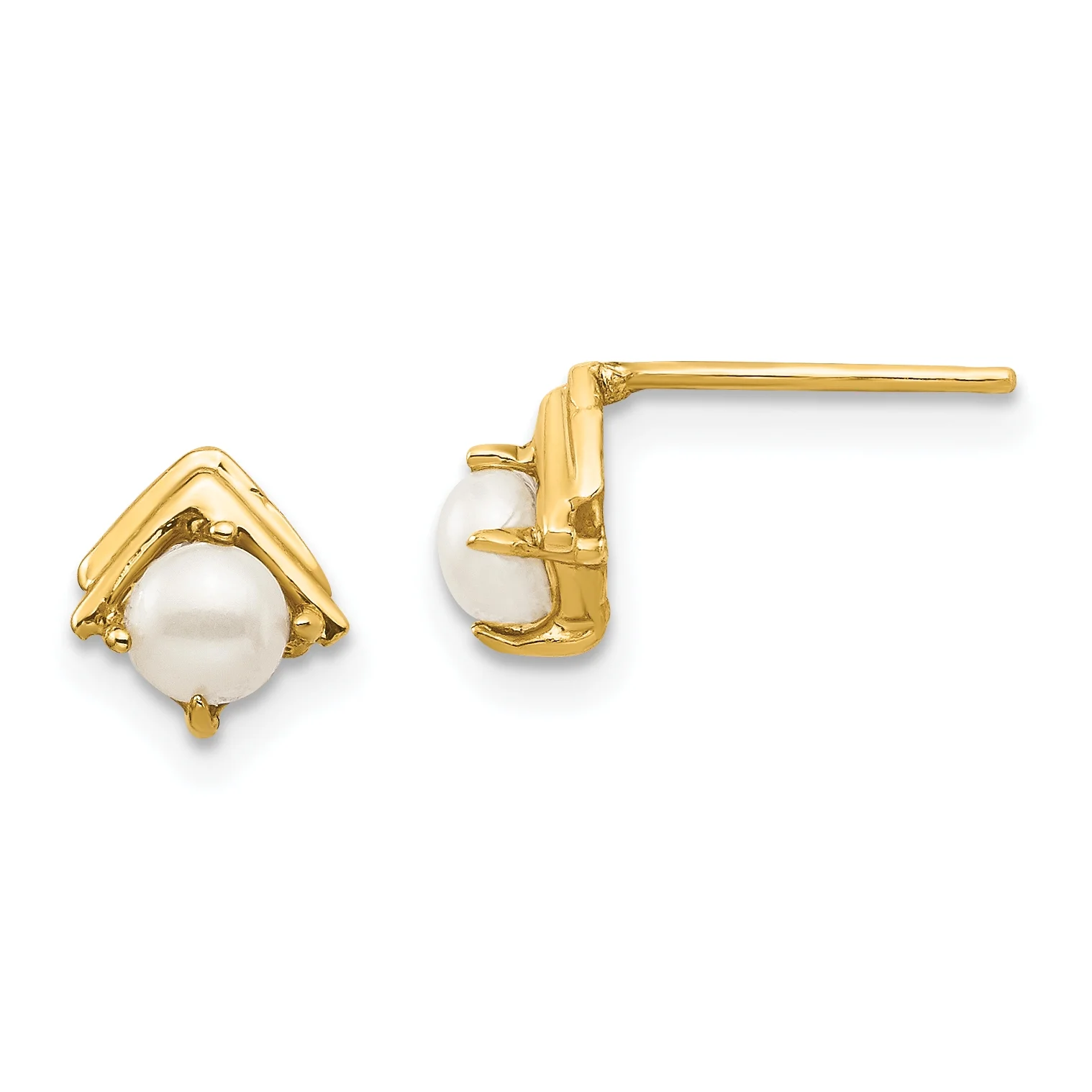 Finest Gold 14K Madi K 3-4 mm White Button Freshwater Cultured Pearl Post Earrings