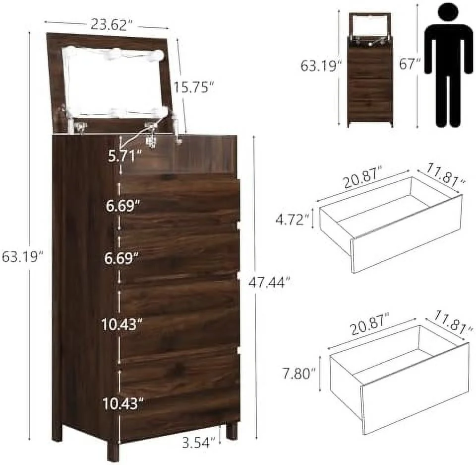 CKPFVY Dresser for Bedroom  4 Drawer Dresser with Mirror and Lights  Modern Tall Chest of Drawers with  Organizer for Small Space  Bedroom  Entryway  Living Room (White)