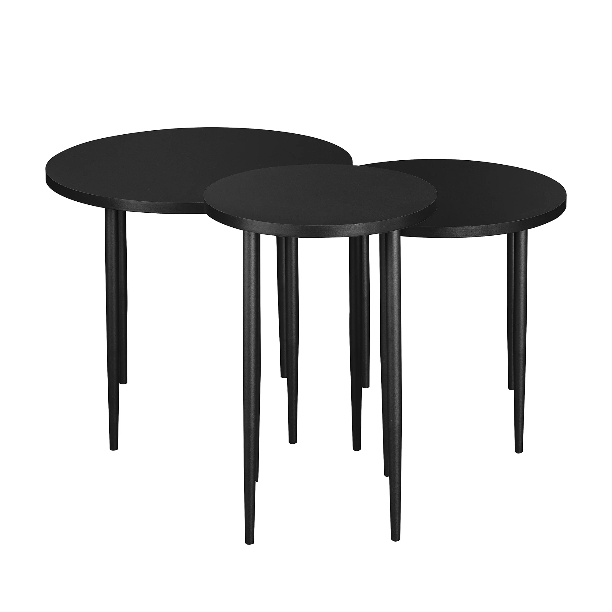 Walker Edison Modern Round Nesting Coffee Tables, Set of 3, Solid Black