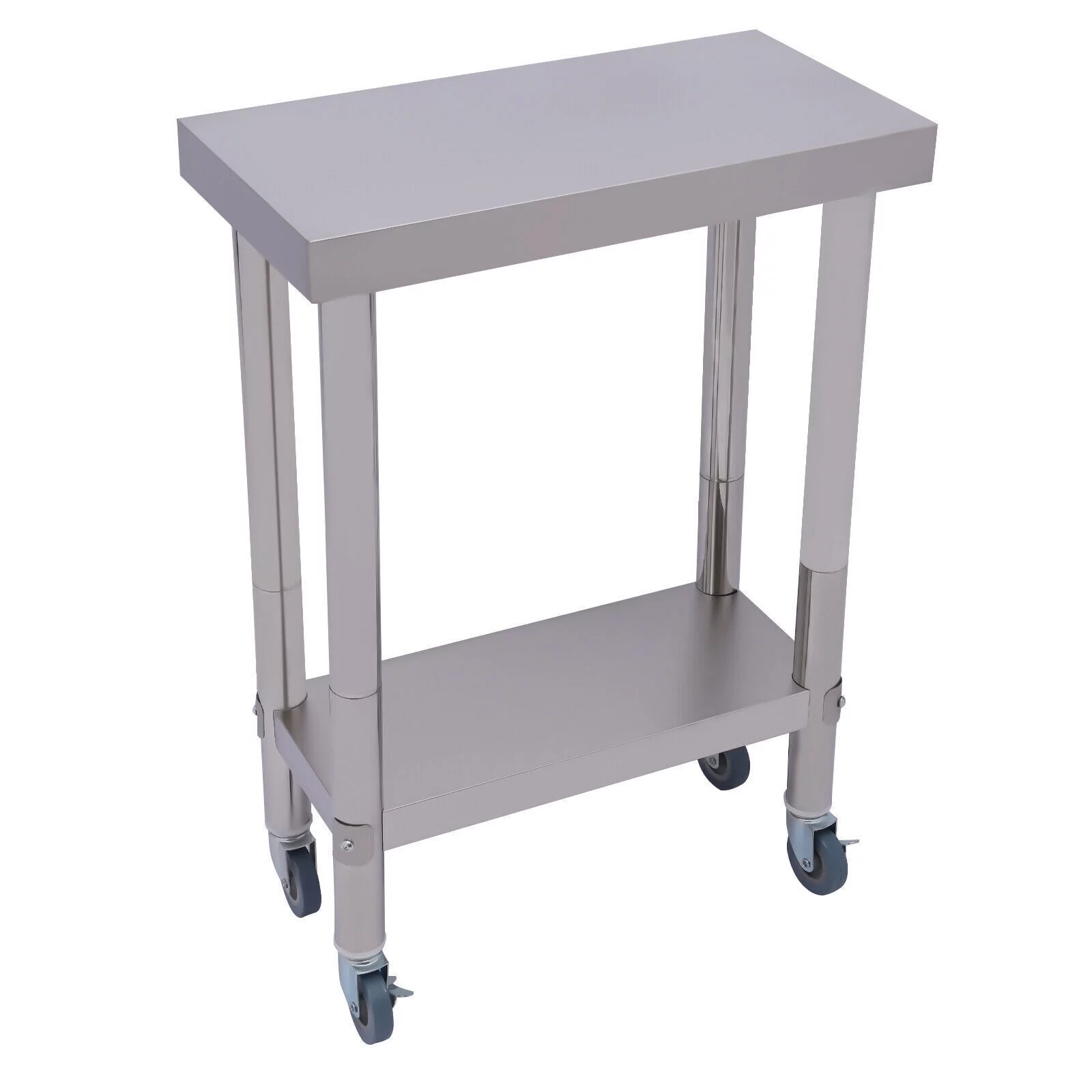 Commercial Food Prep Table, Stainless Steel Metal Work Table Workbench with Wheels & Shelves for Restaurant Kitchen Silver 23.62*17.72*33.46in,  Load 300kg