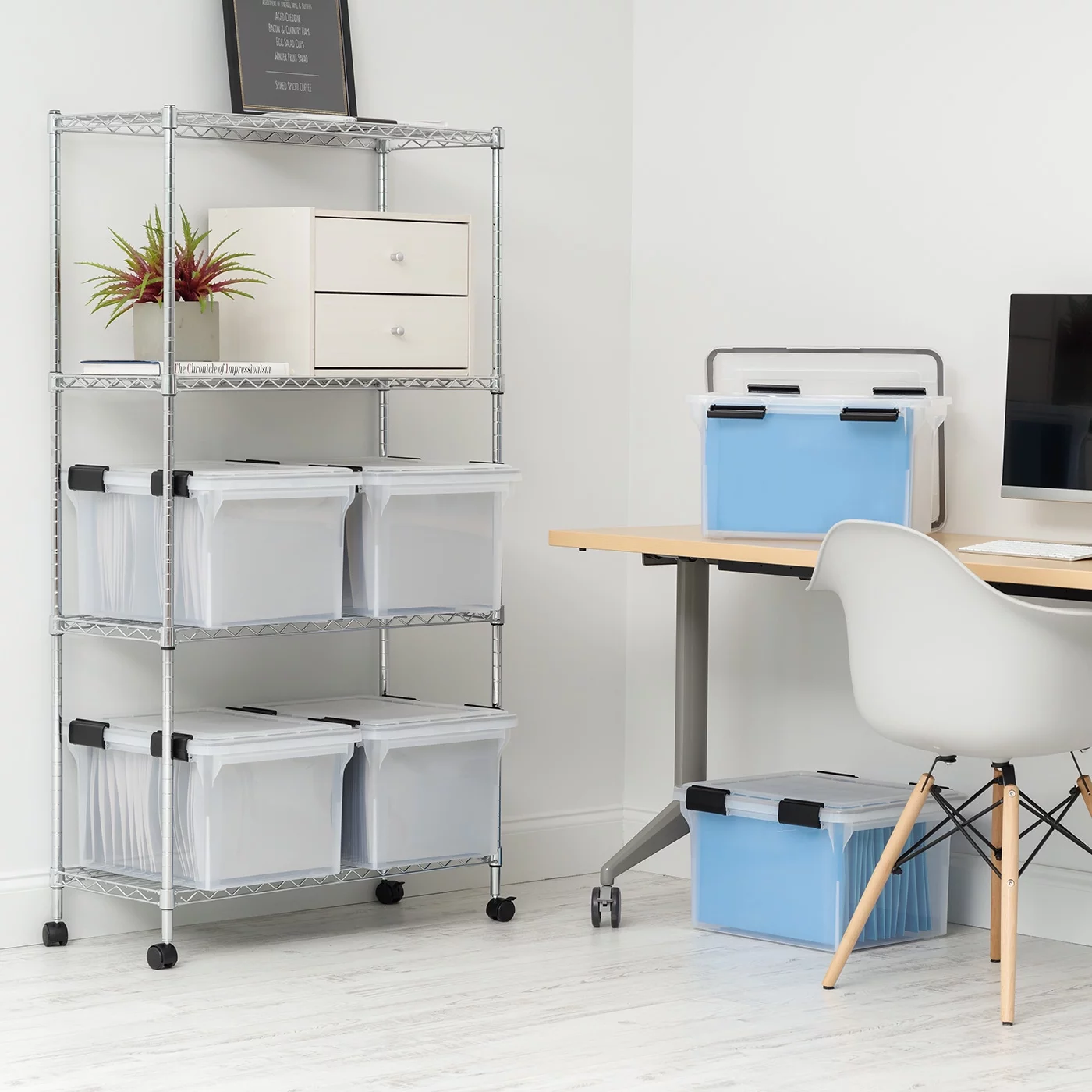 IRIS USA File Box WeatherPro File Organizer Plastic File Box for Letter/Legal File, Durable Lid and Seal w/ Secure Latching Buckles, Stackable and Nestable, Clear 32 Qt. 6Pack