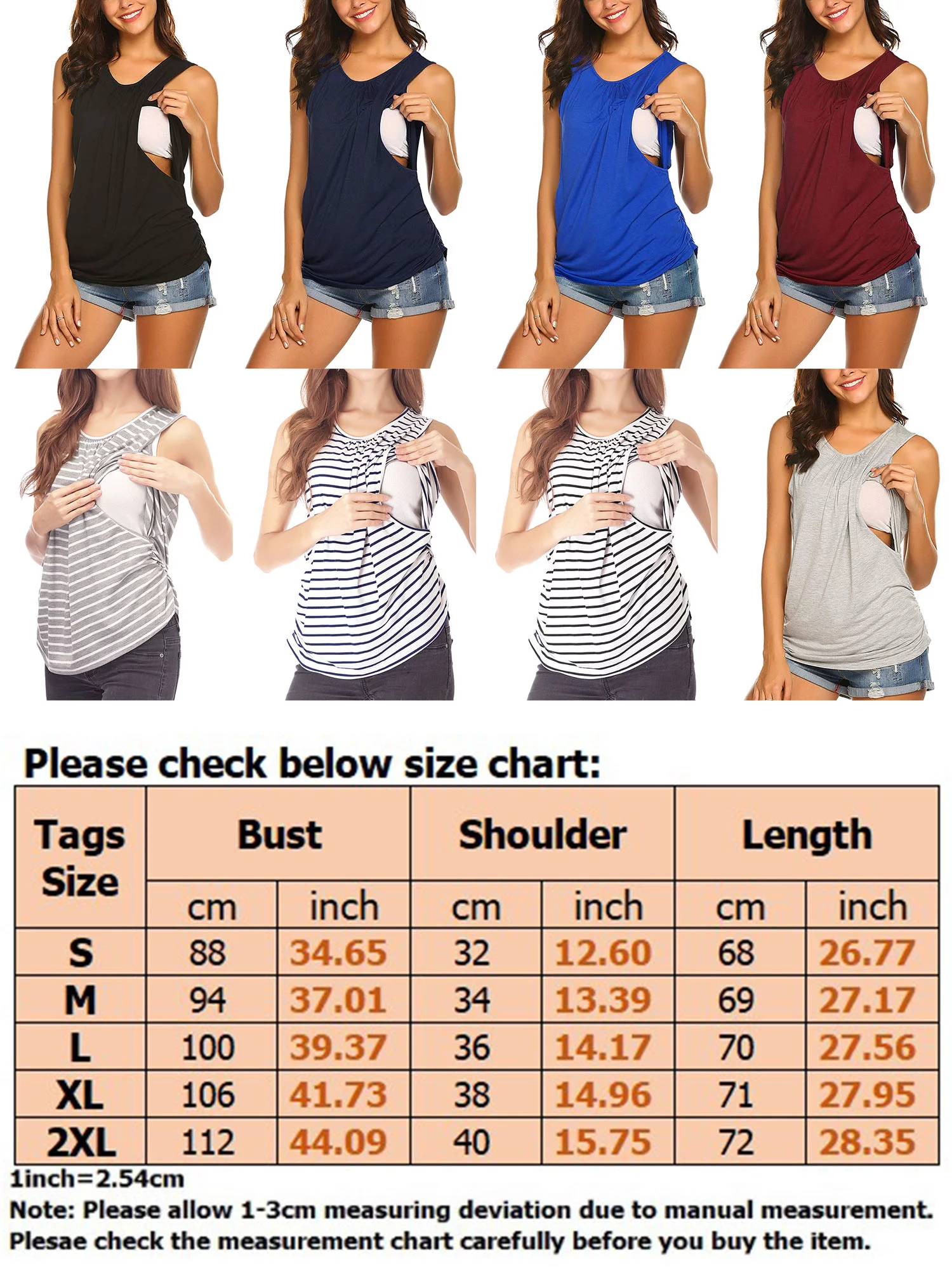 UKAP Women's Maternity Nursing Tanks Top Camis Layered Sleeveless Pregnancy T Shirt Solid Striped Breastfeeding Clothes