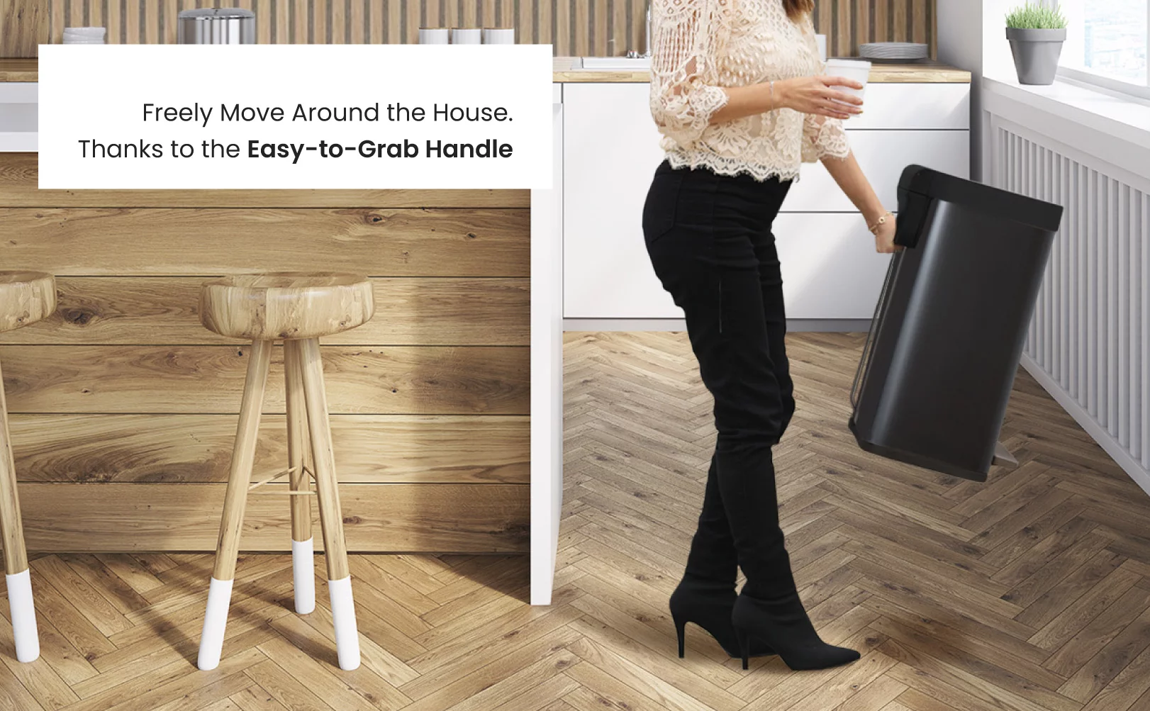 Home Zone Living 13 gal/50 Liter Kitchen Garbage Can Stainless Steel, Black