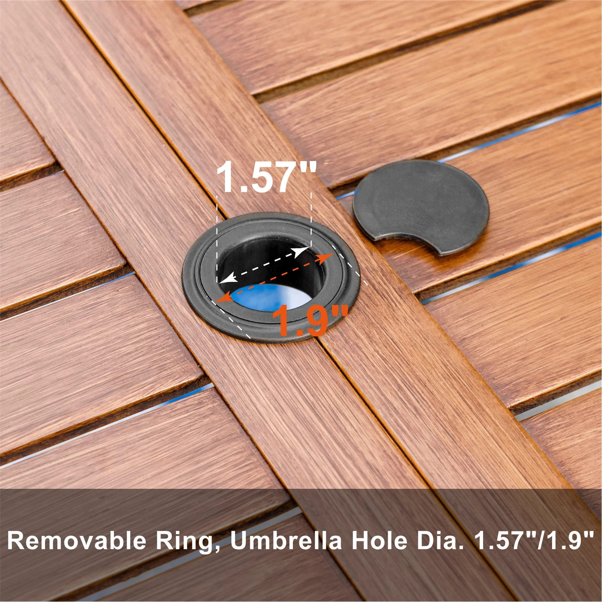 Summit Living 7-Piece Outdoor Patio Dining Set with 6 Cushioned Swivel Chairs & 1 Metal Steel Table with Umbrella Hole, Black & Beige