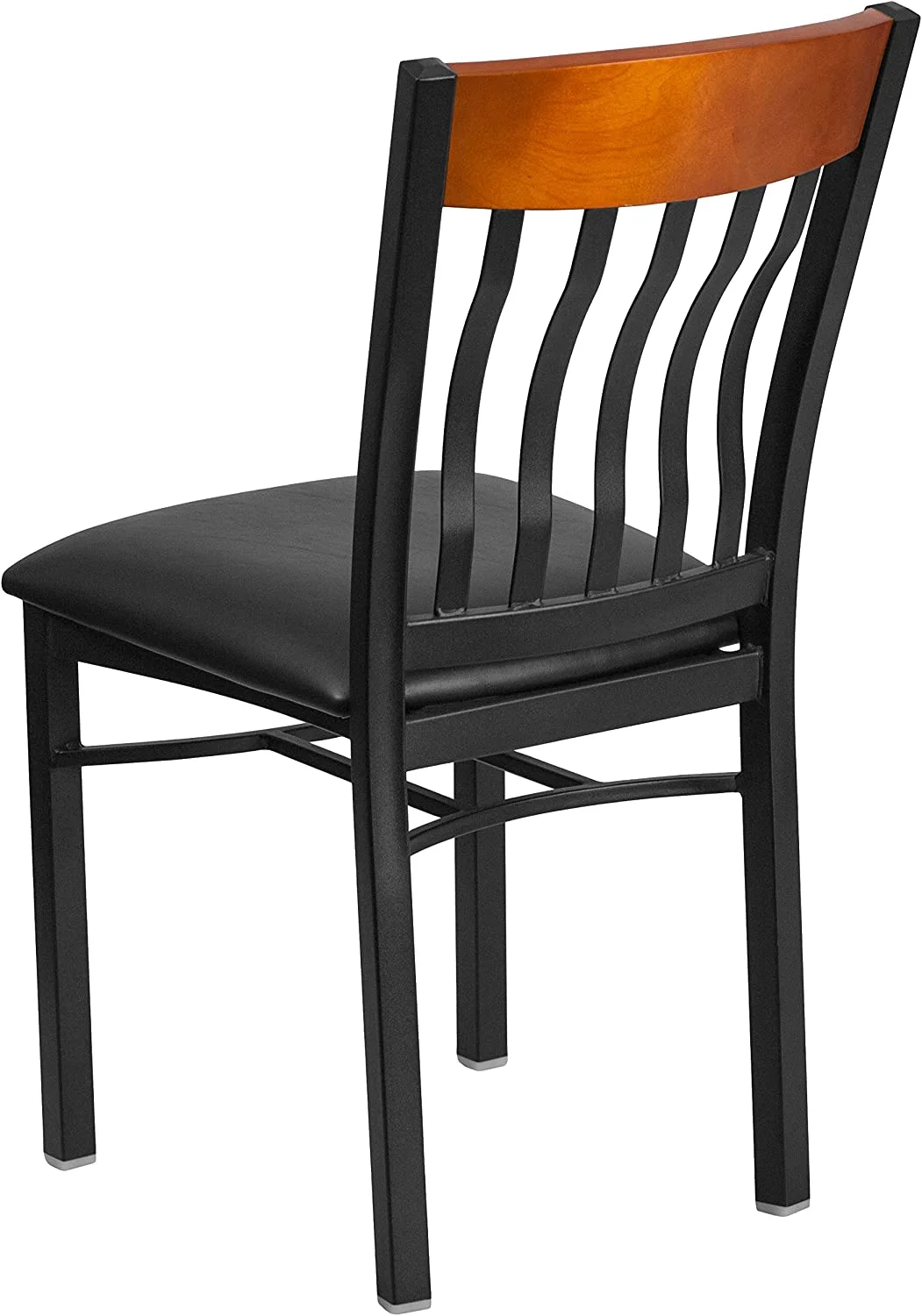 YANPO 2 Pk. Eclipse Series Vertical Back Black Metal and Cherry Wood Restaurant Chair with Black Vinyl Seat