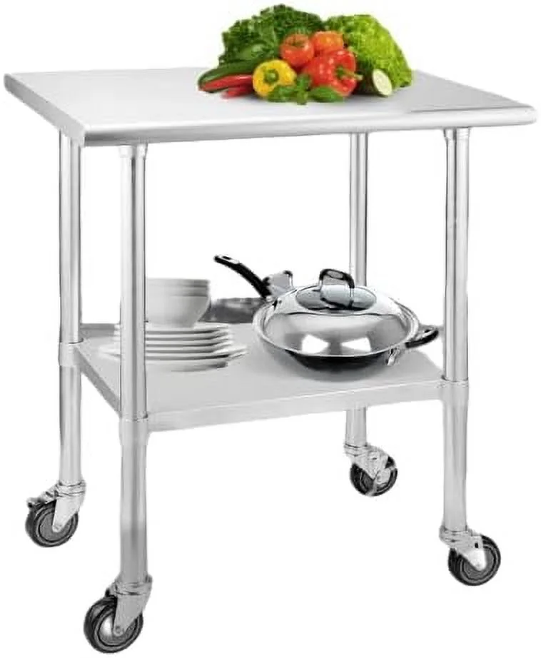 TQJKLFDY Stainless Steel Table 24 x 30 Inches NSF with Wheels and Undershelf  Stainless Steel Prep Table for Commercial Kitchen for Restaurant  Home  Hotel  Warehouse  Garage  Outdoor