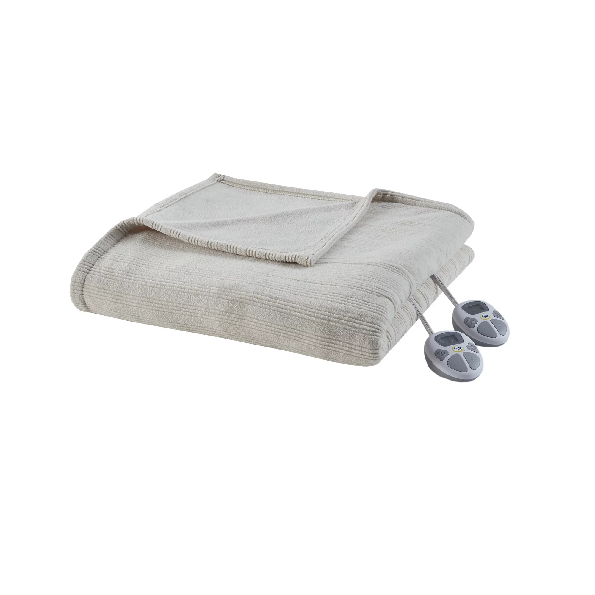 Serta Ribbed Micro Fleece Heated Blanket, Queen, Tan