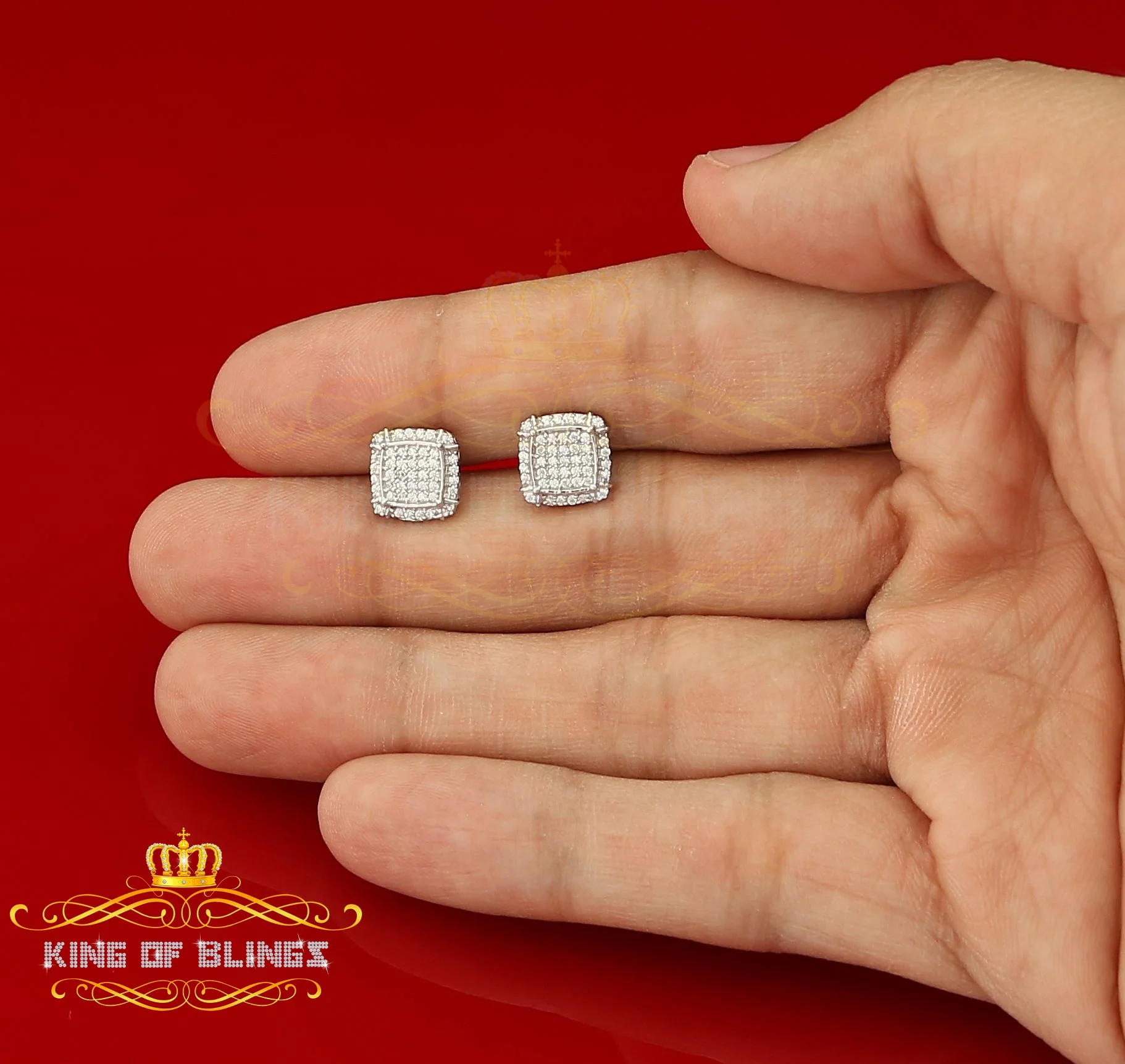 King of Bling's 925 Silver White 0.72ct Cubic Zirconia Hip Hop Square Men's & Women's Earrings